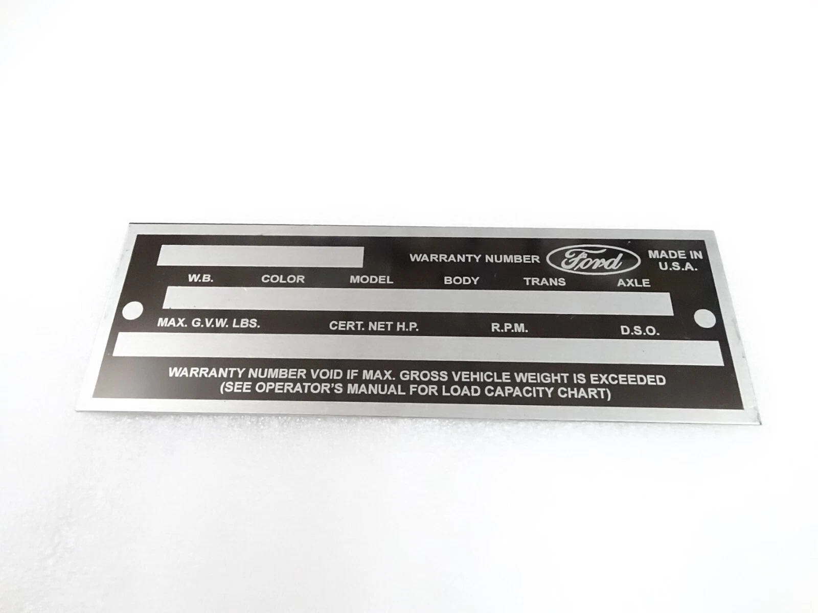 DATA PLATE FOR VINTAGE FORD TRUCK 1960'S #V277-8