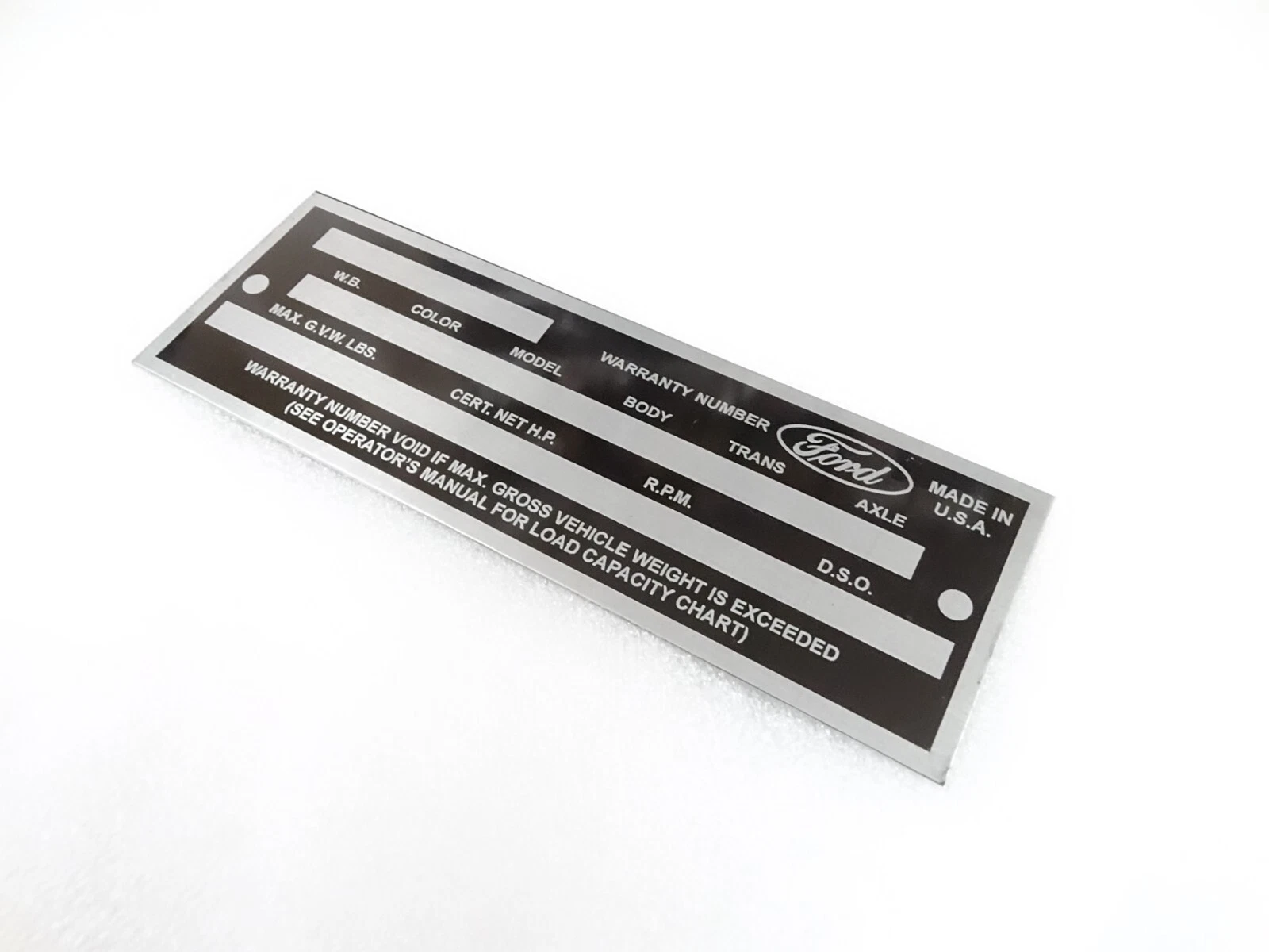 DATA PLATE FOR VINTAGE FORD TRUCK 1960'S #V277-8