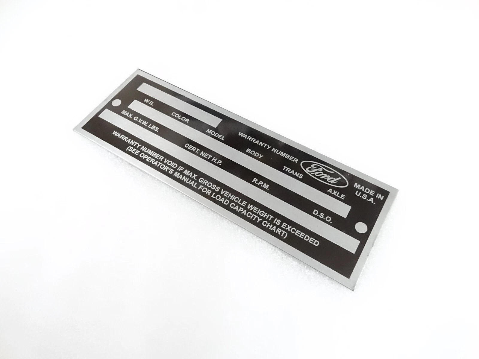 DATA PLATE FOR VINTAGE FORD TRUCK 1960'S #V277-8