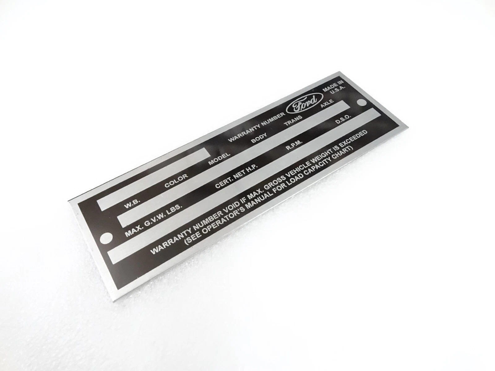 DATA PLATE FOR VINTAGE FORD TRUCK 1960'S #V277-8