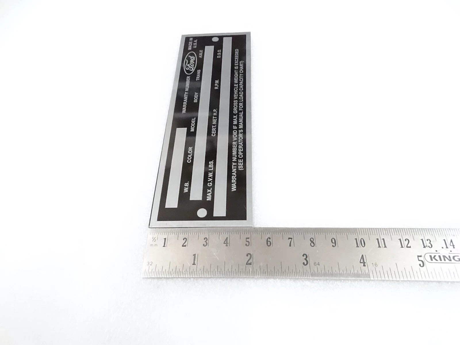 DATA PLATE FOR VINTAGE FORD TRUCK 1960'S #V277-8
