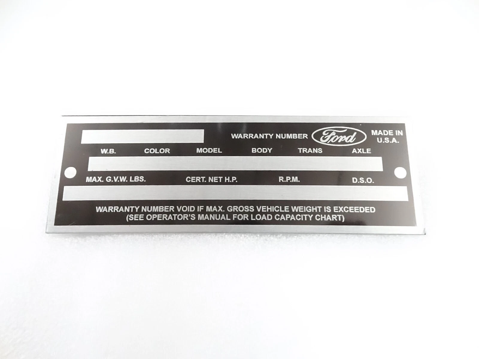DATA PLATE FOR VINTAGE FORD TRUCK 1960'S #V277-8