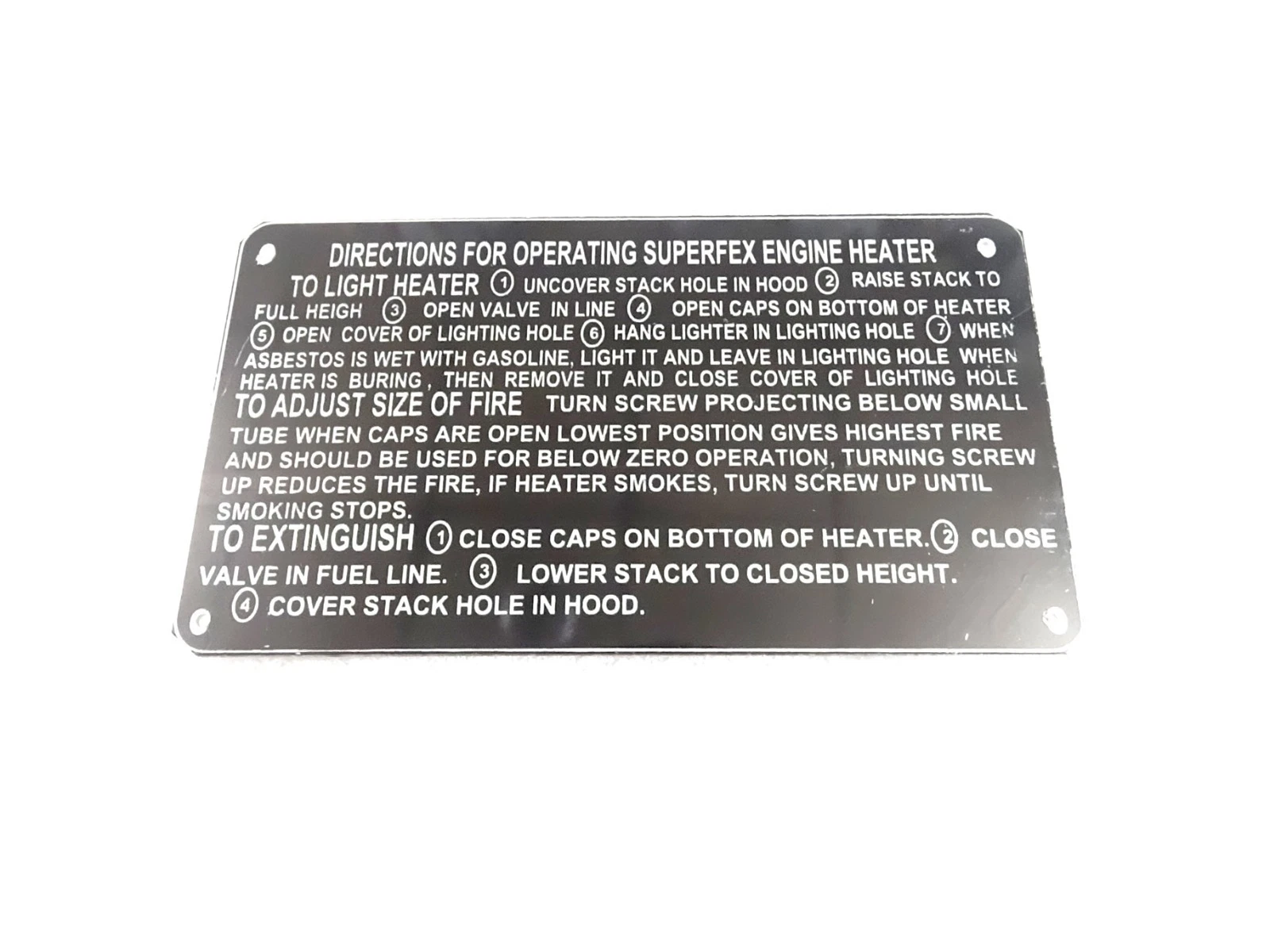 DATA PLATE FITS TO SUPERFEX ENGINE HEATER JEEP WILLYS MB FORD GPW DASH M #V498-8