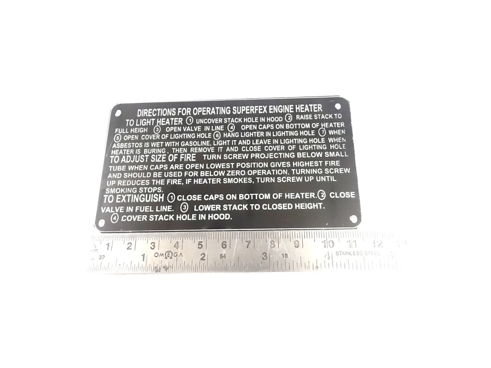 DATA PLATE FITS TO SUPERFEX ENGINE HEATER JEEP WILLYS MB FORD GPW DASH M #V498-8