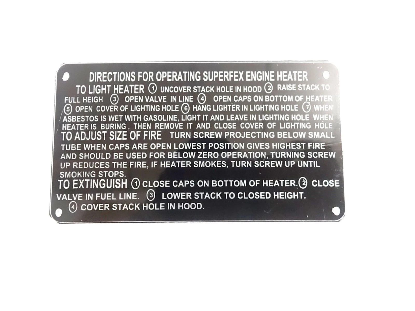 DATA PLATE FITS TO SUPERFEX ENGINE HEATER JEEP WILLYS MB FORD GPW DASH M #V498-8