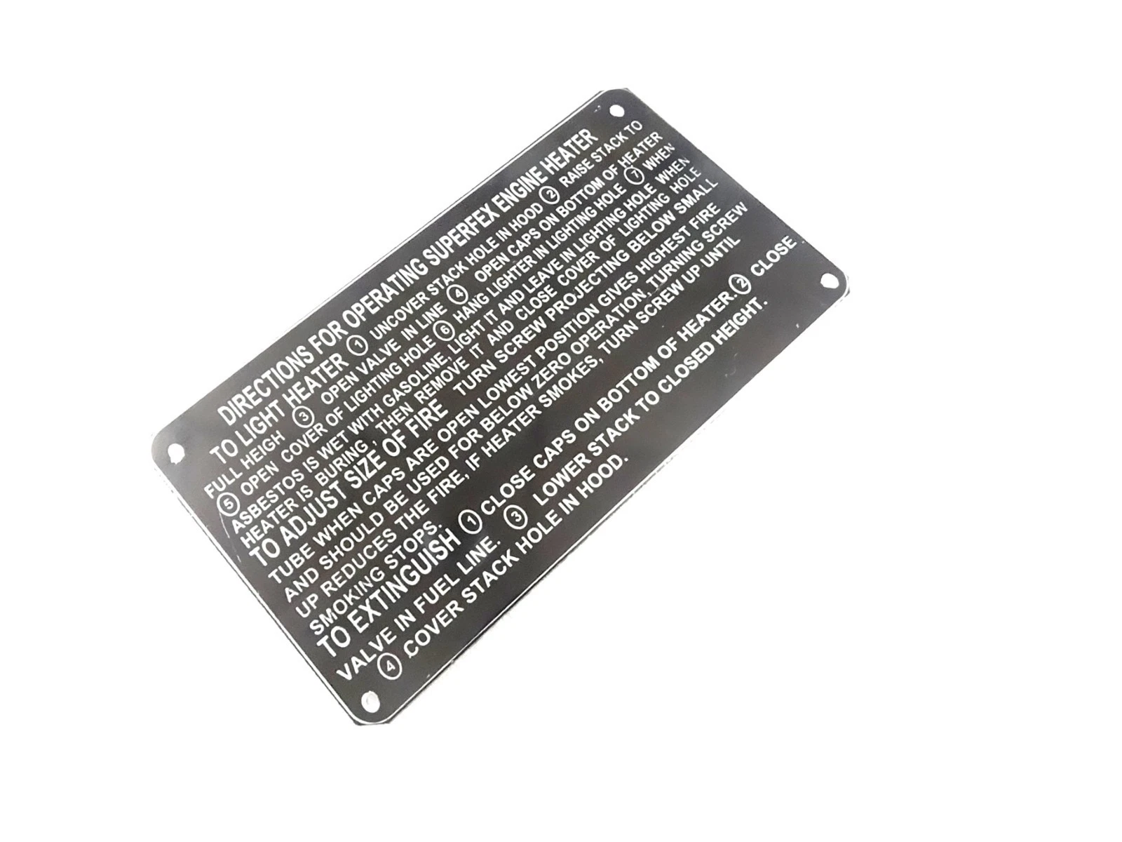 DATA PLATE FITS TO SUPERFEX ENGINE HEATER JEEP WILLYS MB FORD GPW DASH M #V498-8