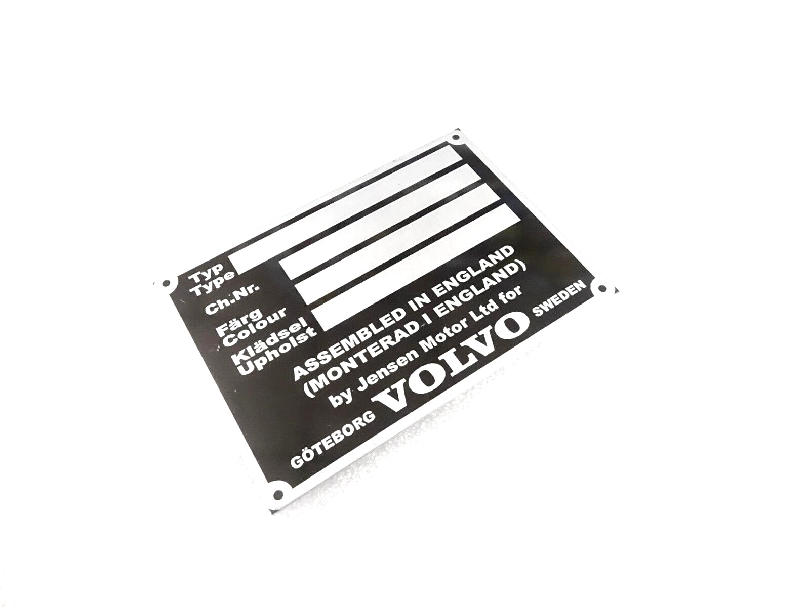 DATA PLATE FOR EARLY VINTAGE VOLVO JENSEN P 1800 #V394-8