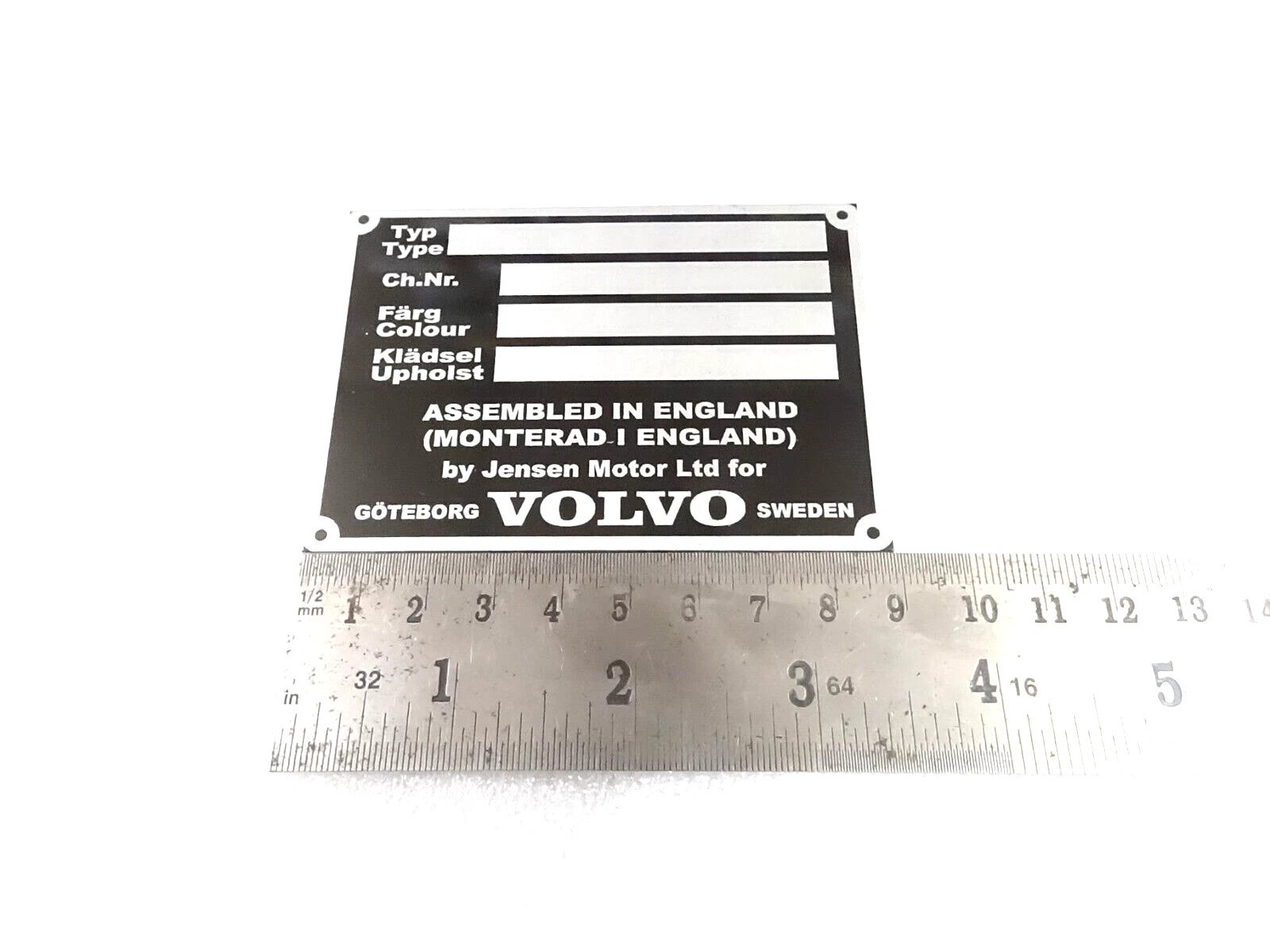 DATA PLATE FOR EARLY VINTAGE VOLVO JENSEN P 1800 #V394-8