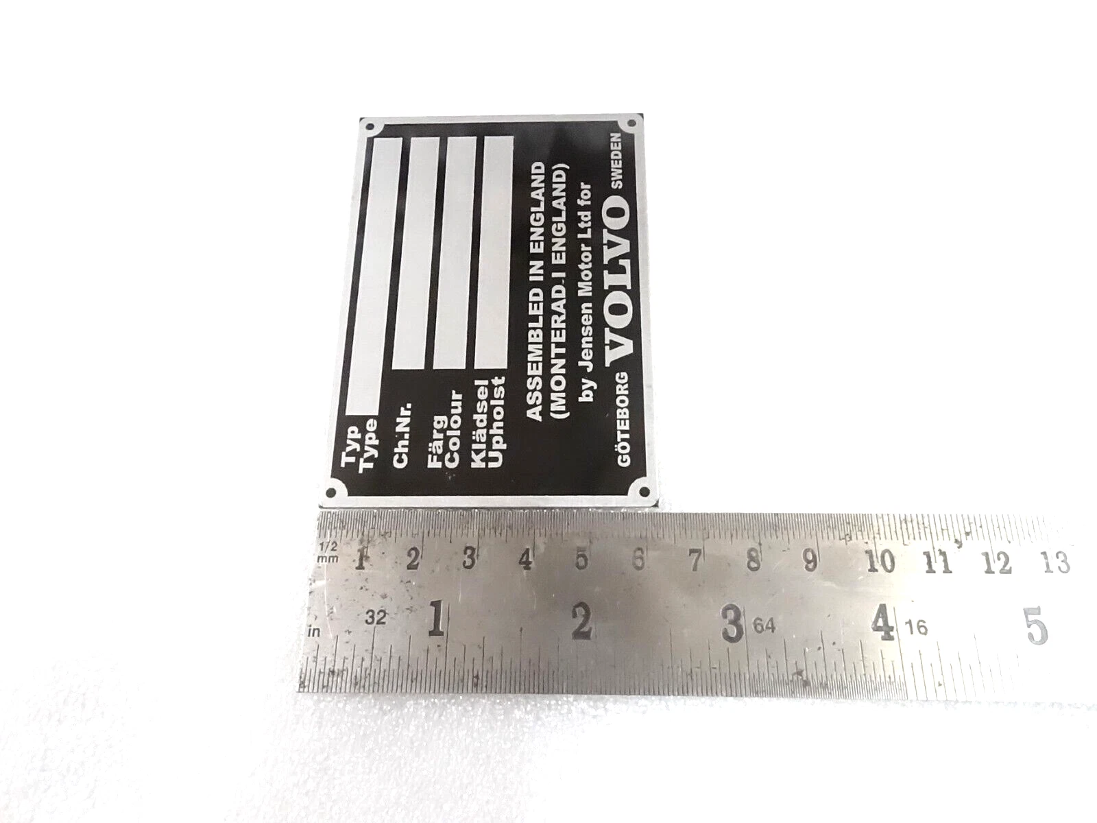 DATA PLATE FOR EARLY VINTAGE VOLVO JENSEN P 1800 #V394-8