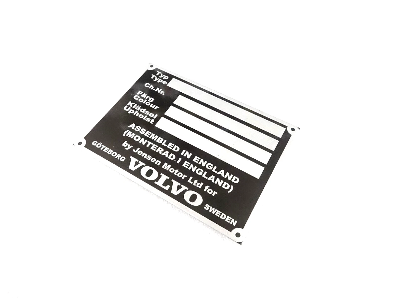 DATA PLATE FOR EARLY VINTAGE VOLVO JENSEN P 1800 #V394-8