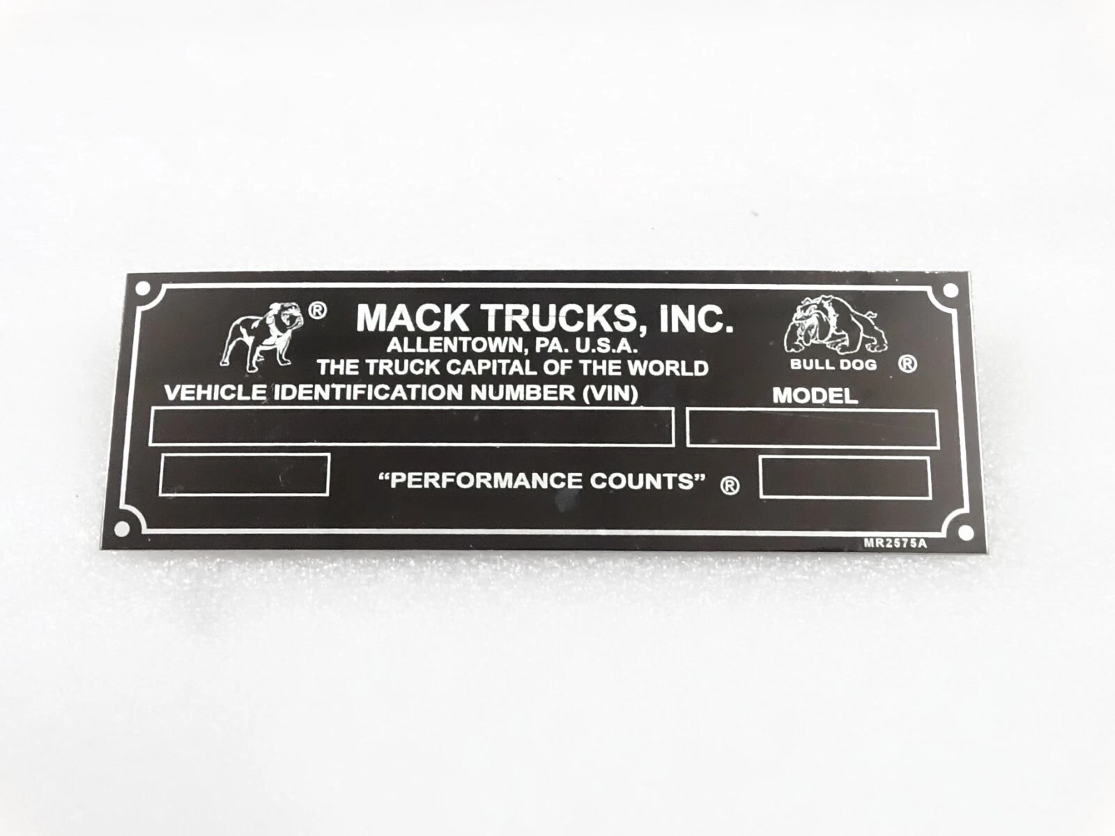 DATA PLATE FOR VINTAGE MACK TRUCKS BULL DOG #V249-7