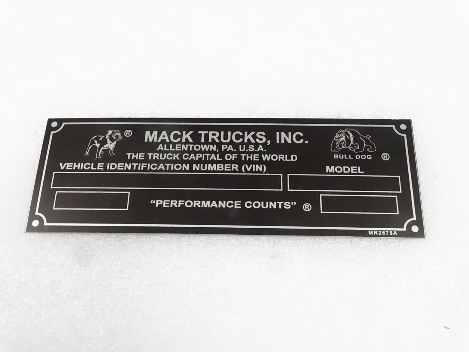 DATA PLATE FOR VINTAGE MACK TRUCKS BULL DOG #V249-7
