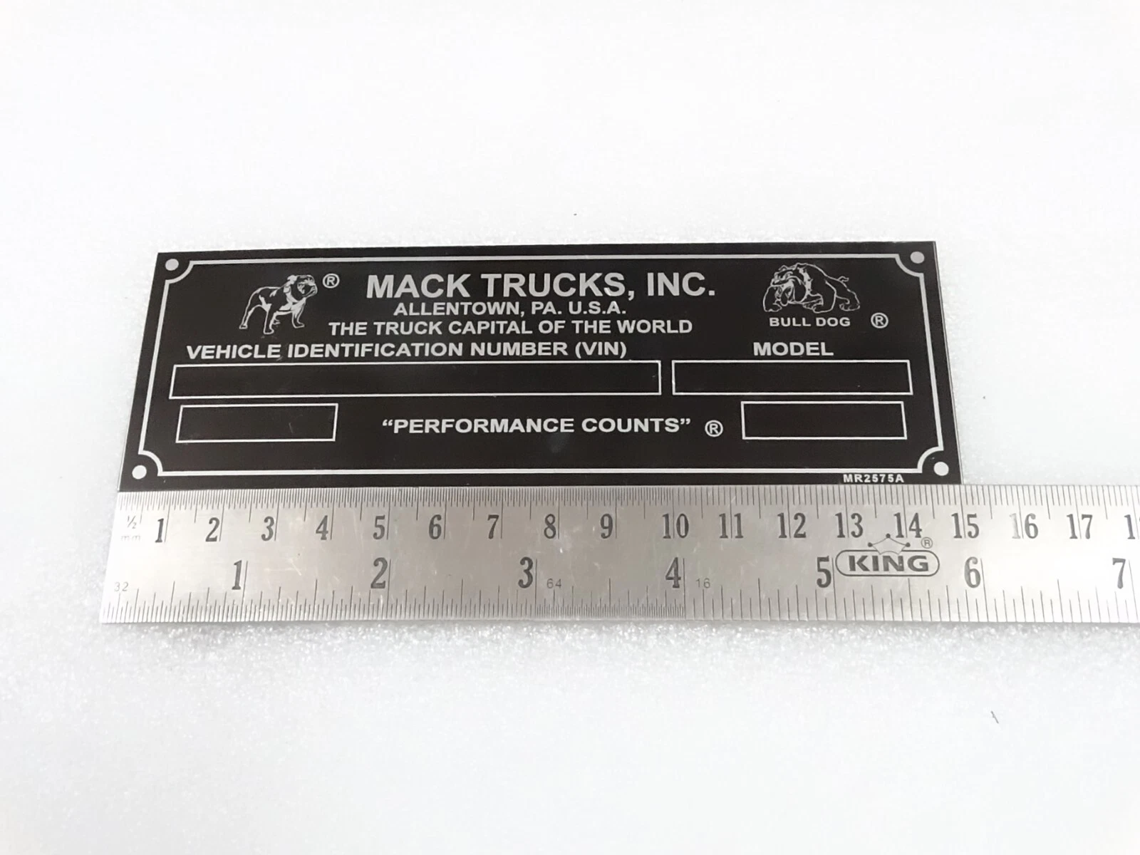 DATA PLATE FOR VINTAGE MACK TRUCKS BULL DOG #V249-7