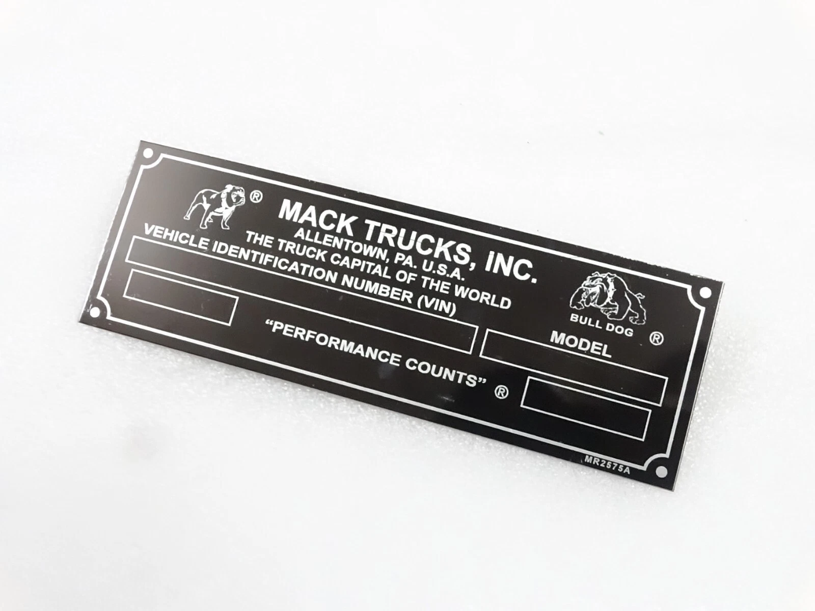 DATA PLATE FOR VINTAGE MACK TRUCKS BULL DOG #V249-7