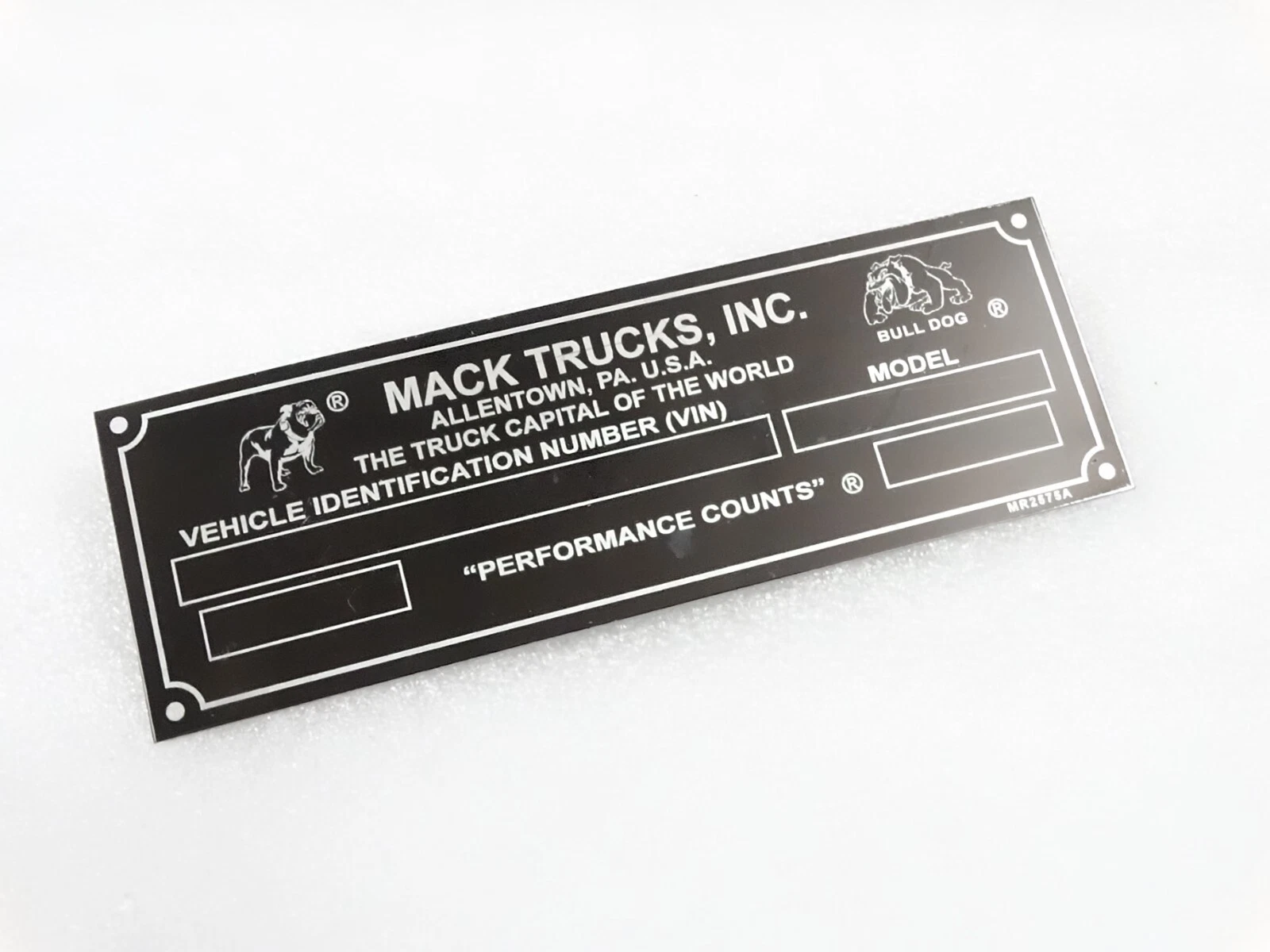 DATA PLATE FOR VINTAGE MACK TRUCKS BULL DOG #V249-7