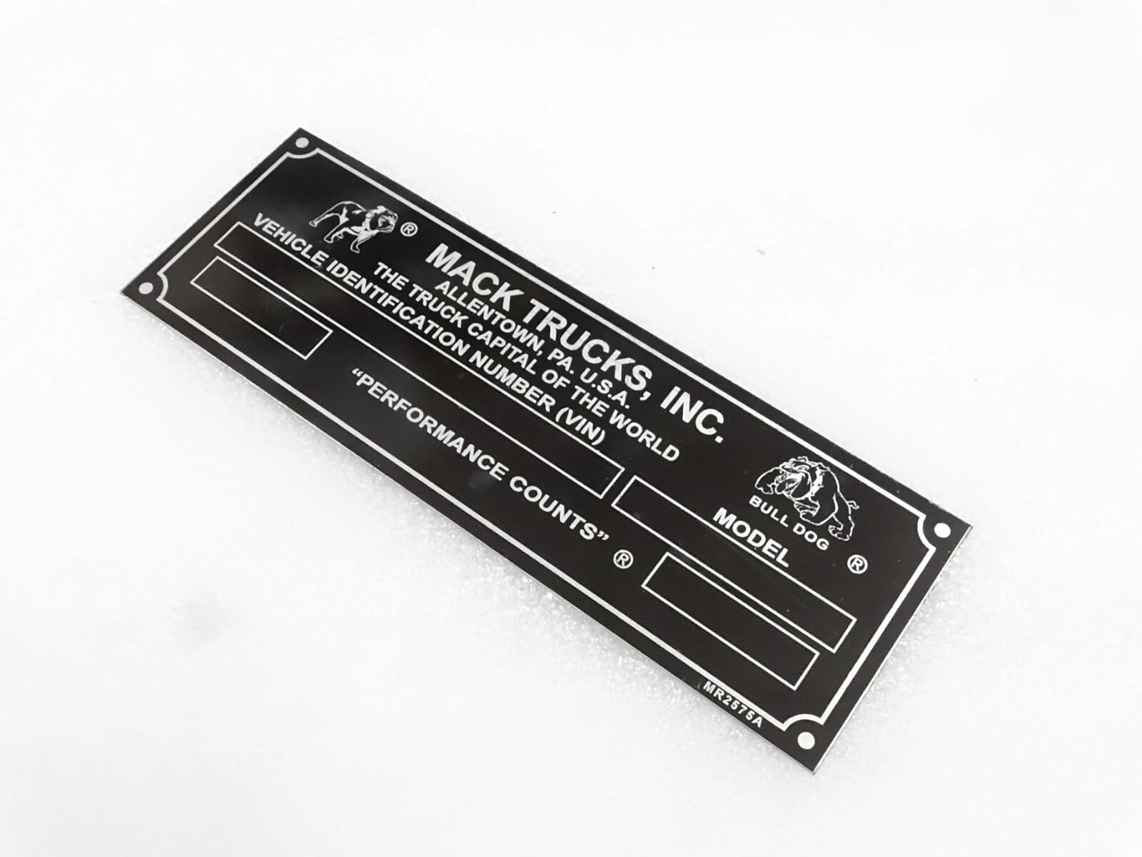 DATA PLATE FOR VINTAGE MACK TRUCKS BULL DOG #V249-7