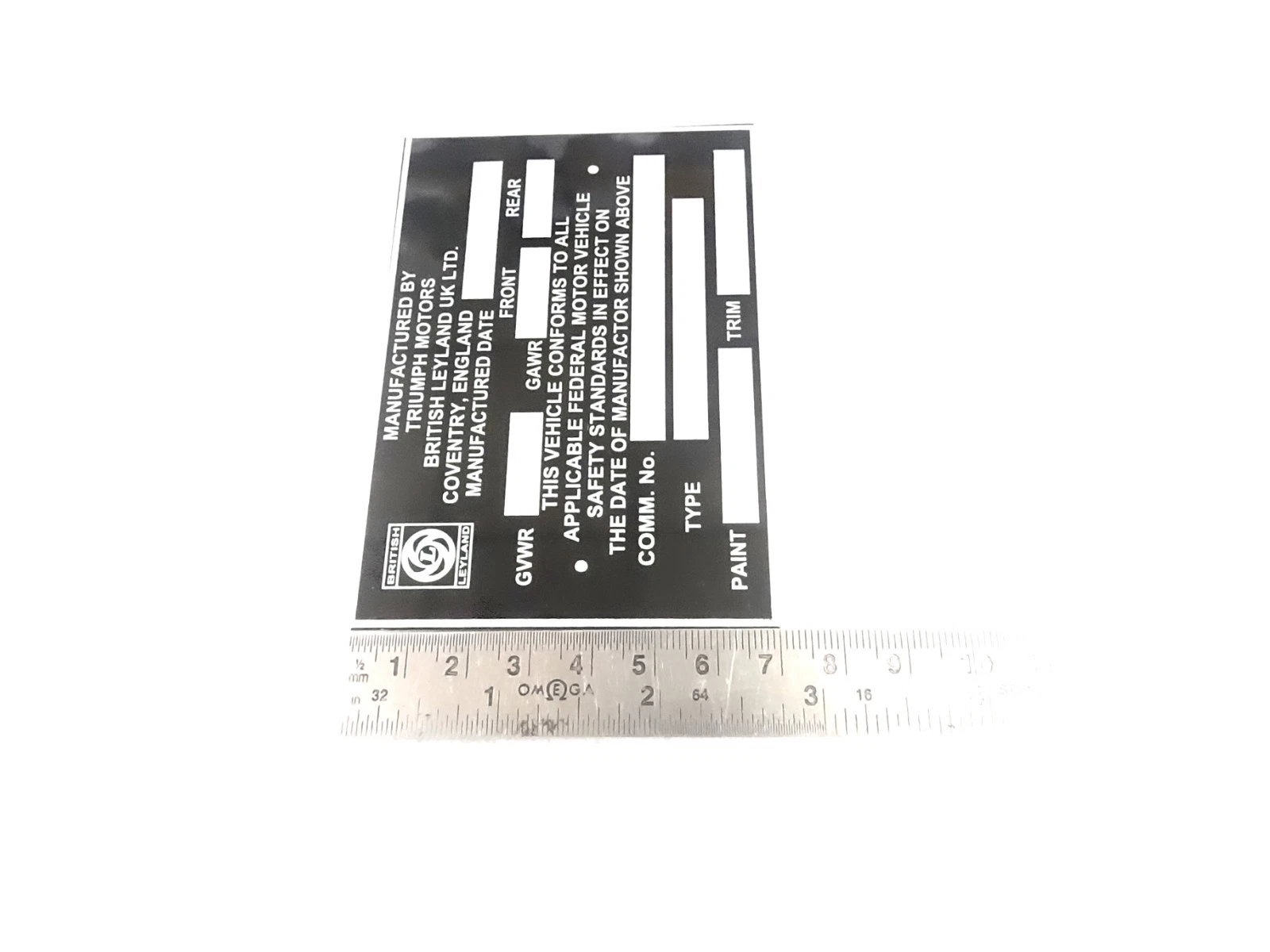 DATA PLATE FITS TO TRIUMPH BRITISH LEYLAND MOTORS #V493-8