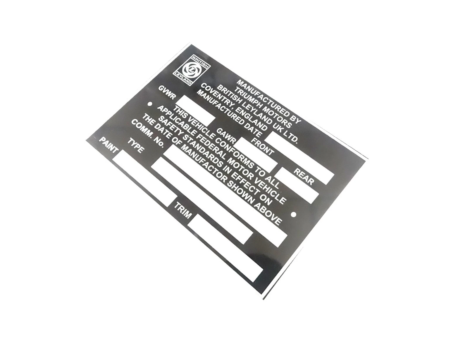 DATA PLATE FITS TO TRIUMPH BRITISH LEYLAND MOTORS #V493-8