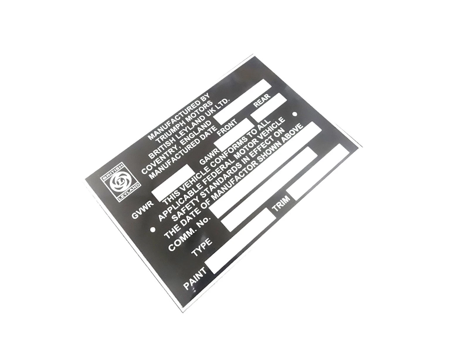 DATA PLATE FITS TO TRIUMPH BRITISH LEYLAND MOTORS #V493-8