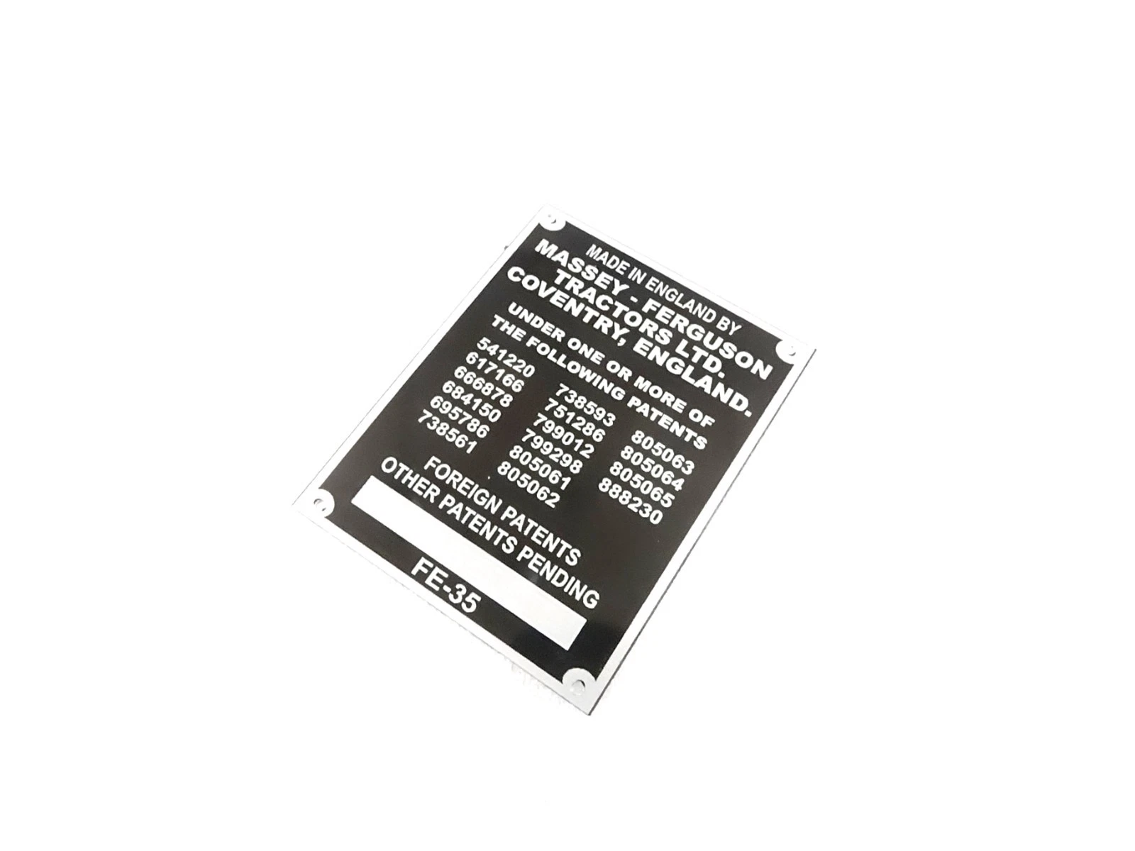 DATA PLATE (COMMISSION ) FITS TO MASSEY FERGUSON TRACTOR ENGLAND FE35 35X 1958-6