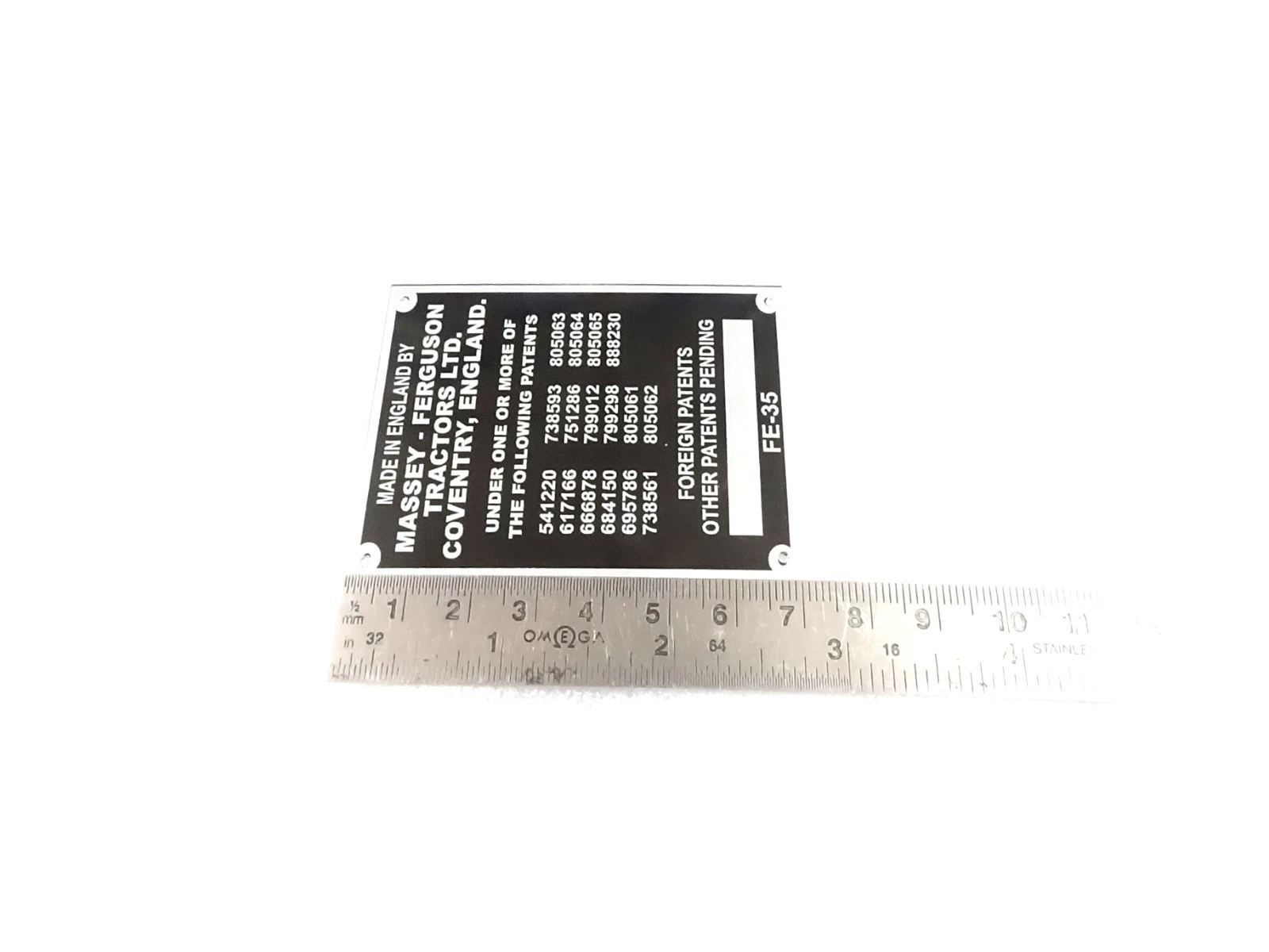 DATA PLATE (COMMISSION ) FITS TO MASSEY FERGUSON TRACTOR ENGLAND FE35 35X 1958-6