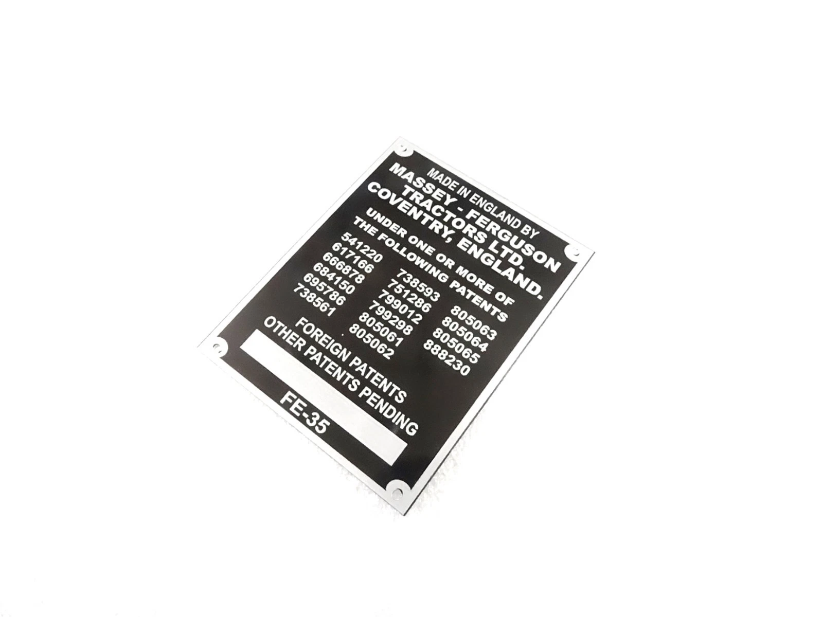 DATA PLATE (COMMISSION ) FITS TO MASSEY FERGUSON TRACTOR ENGLAND FE35 35X 1958-6