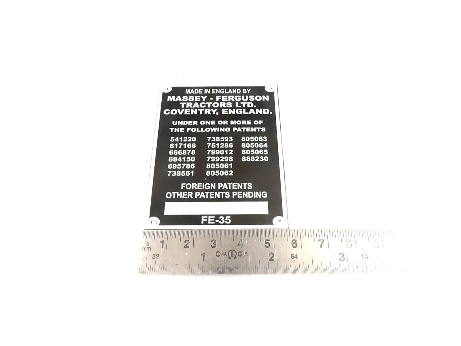 DATA PLATE (COMMISSION ) FITS TO MASSEY FERGUSON TRACTOR ENGLAND FE35 35X 1958-6