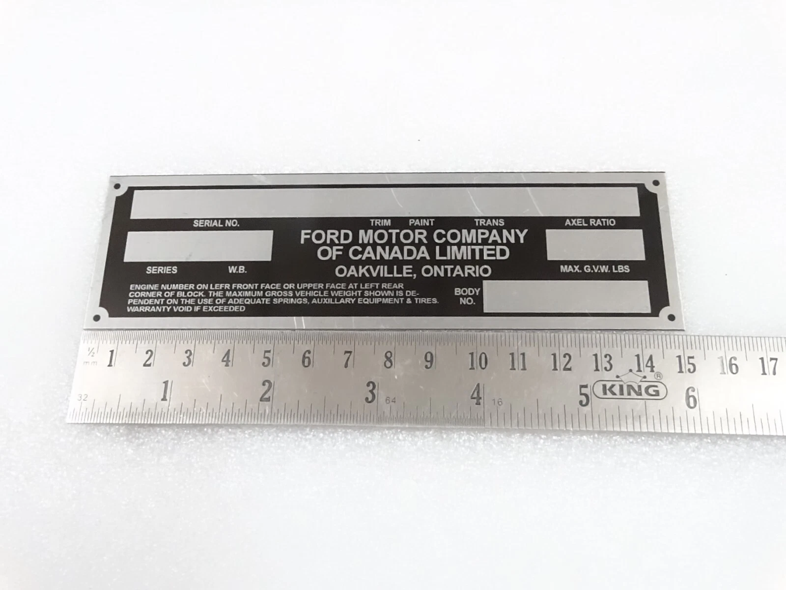 DATA PLATE FOR VINTAGE FORD PICKUP AND MERCURY CANADA #V251-7