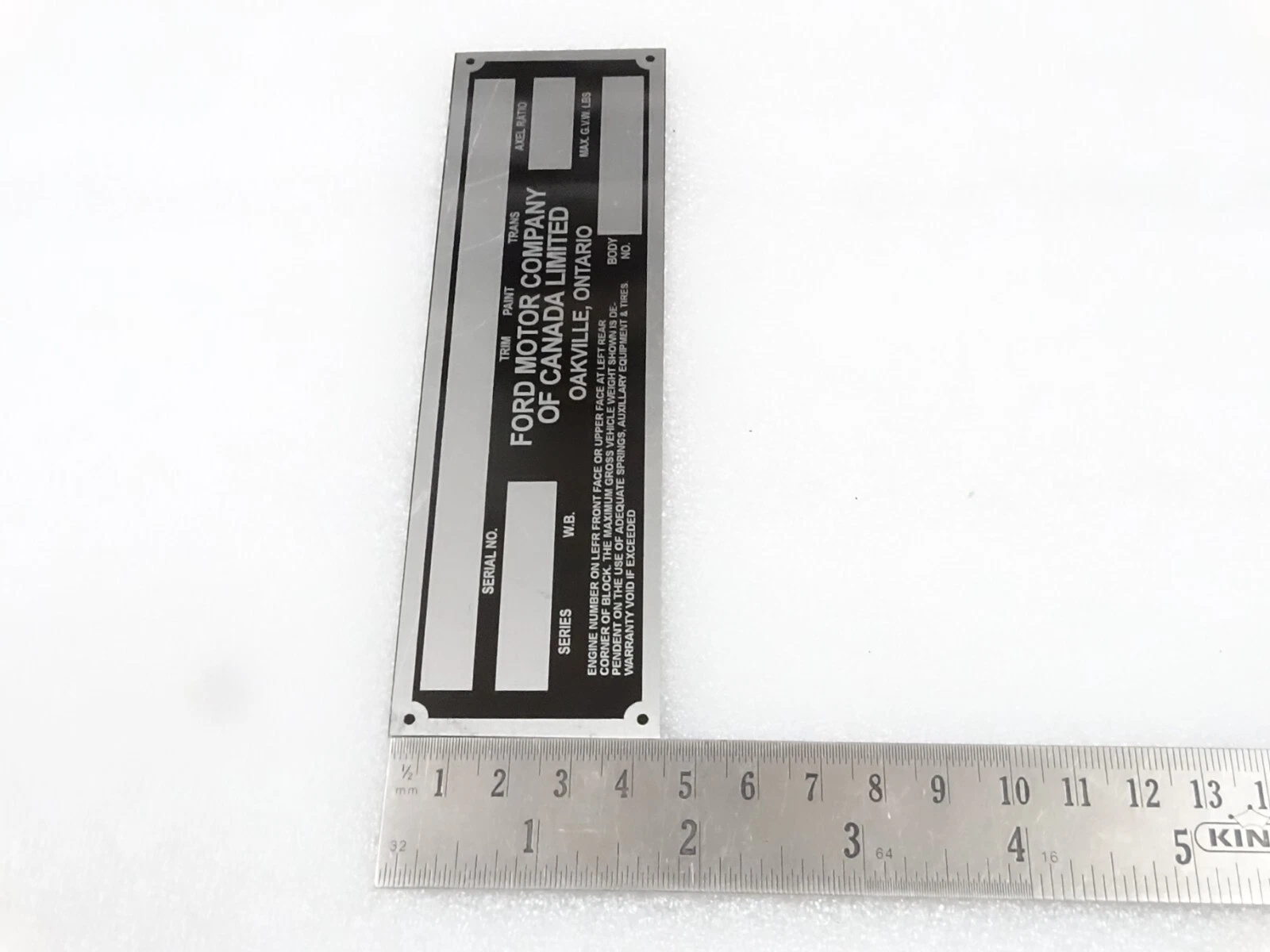 DATA PLATE FOR VINTAGE FORD PICKUP AND MERCURY CANADA #V251-7