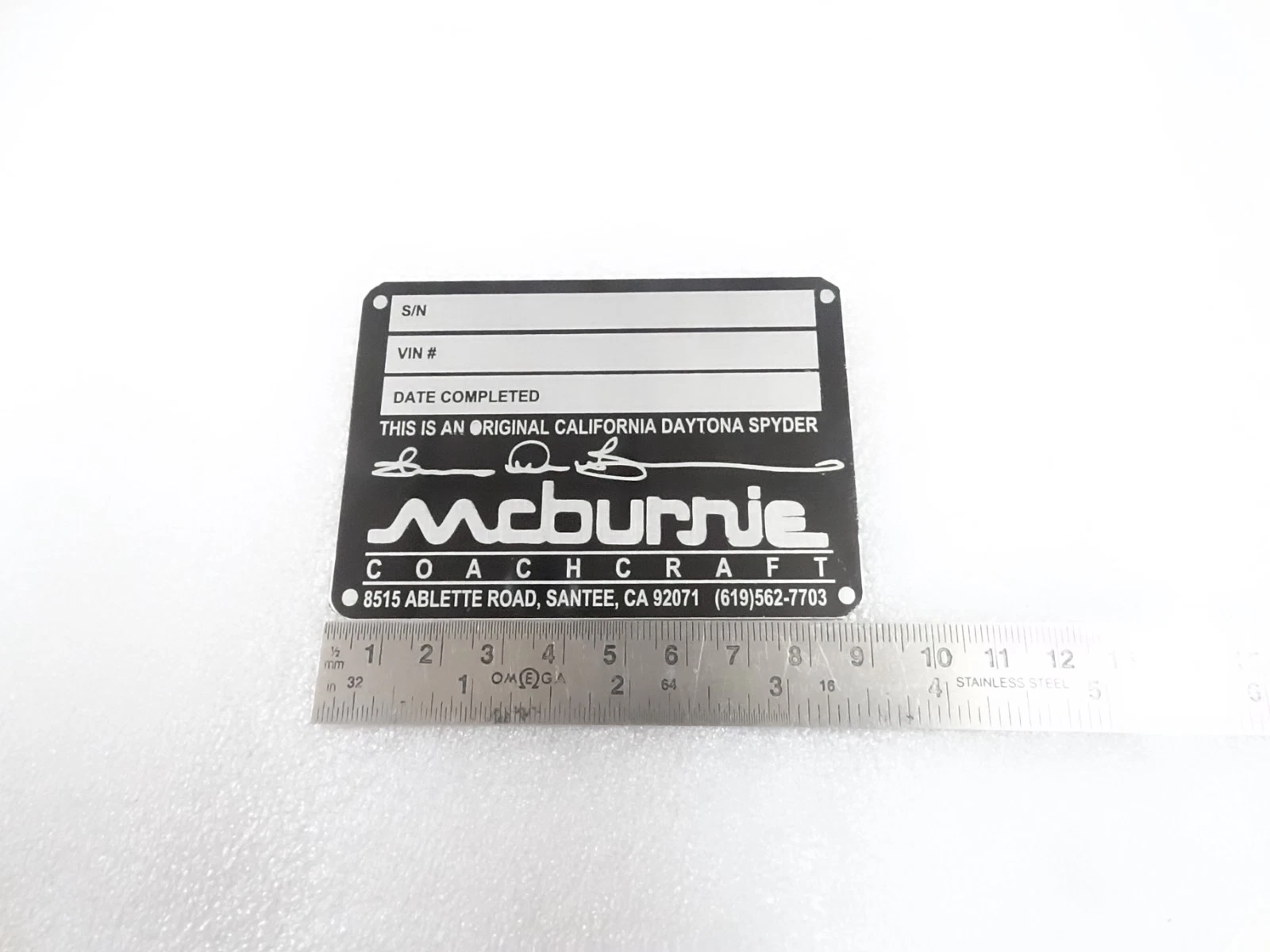 DATA PLATE FITS TO McBurnie 365 Ferrari GTS/4 Spyder Coachcraft #V495-8