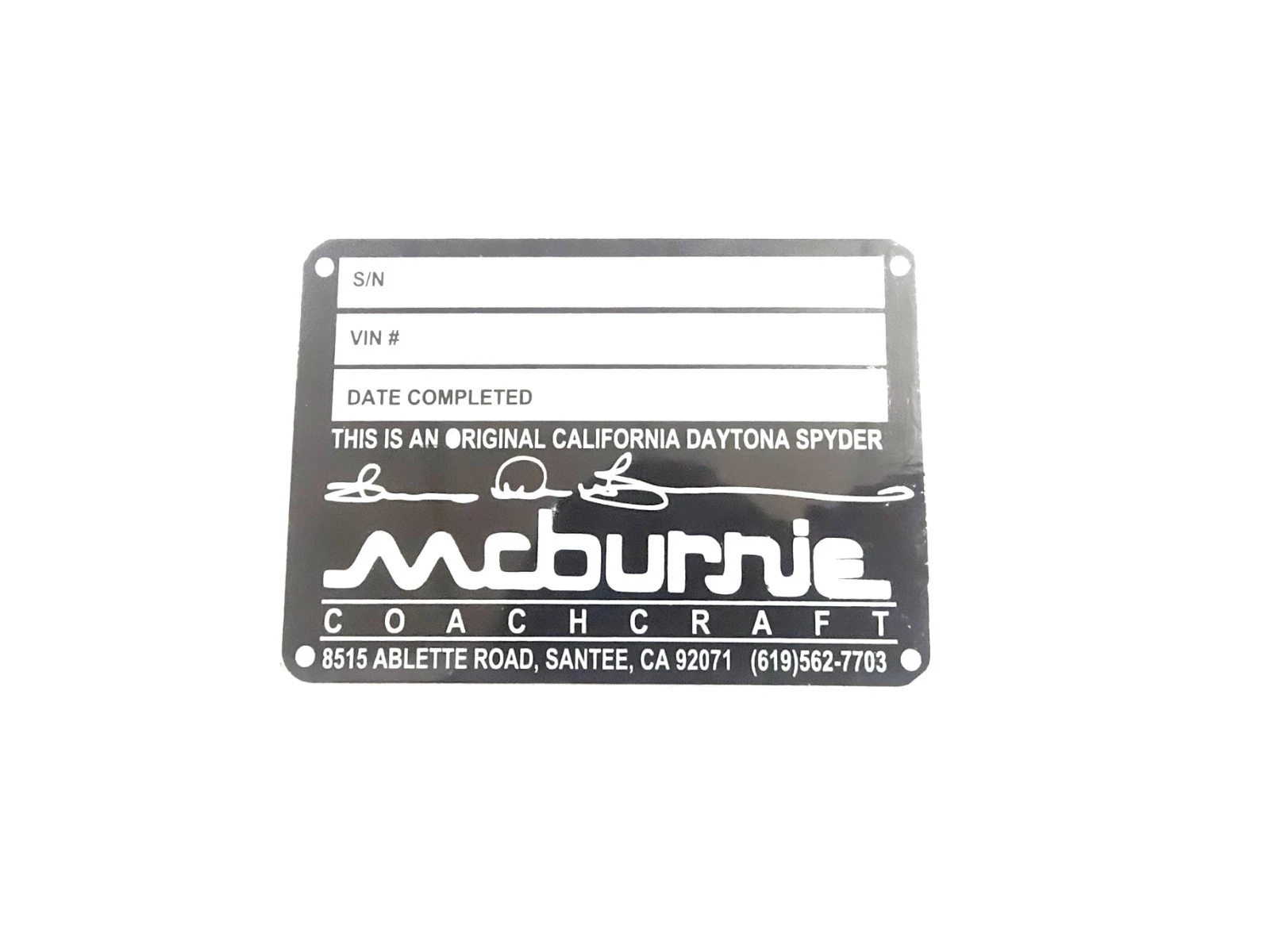 DATA PLATE FITS TO McBurnie 365 Ferrari GTS/4 Spyder Coachcraft #V495-8