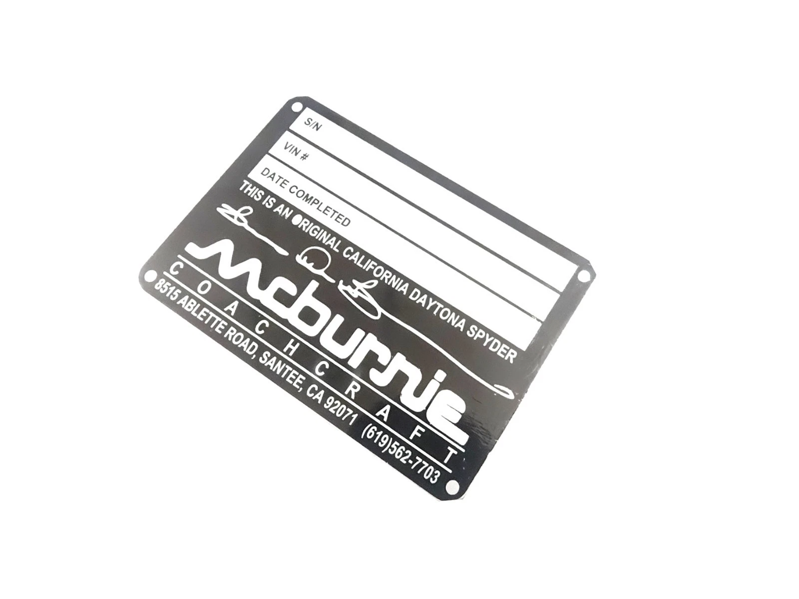 DATA PLATE FITS TO McBurnie 365 Ferrari GTS/4 Spyder Coachcraft #V495-8