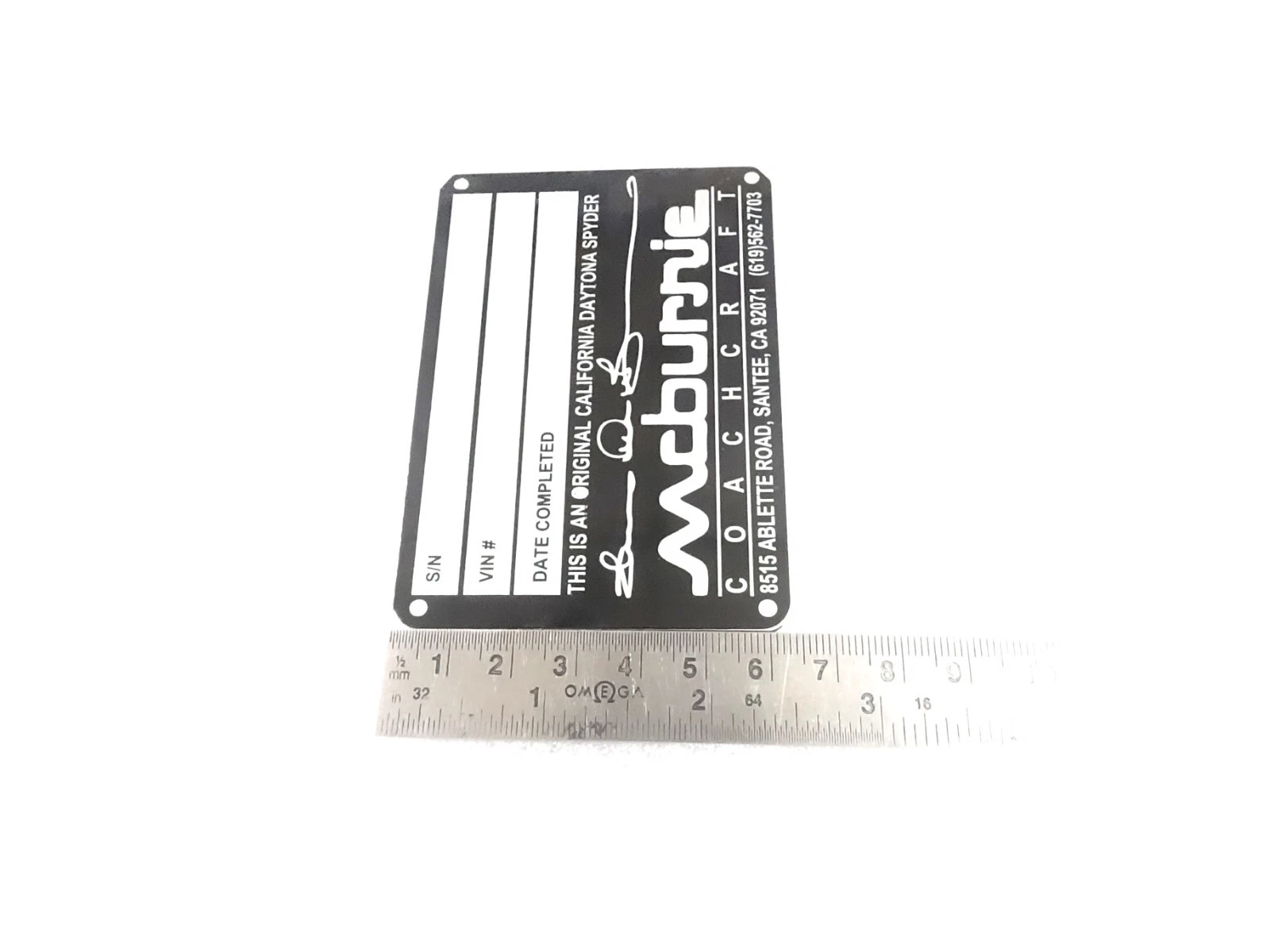 DATA PLATE FITS TO McBurnie 365 Ferrari GTS/4 Spyder Coachcraft #V495-8