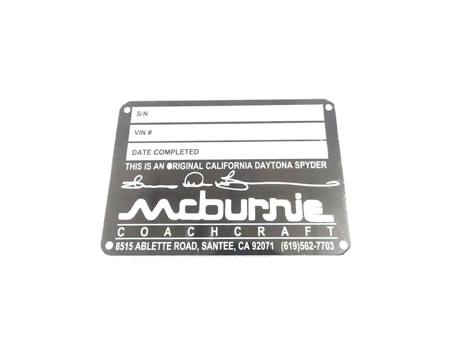 DATA PLATE FITS TO McBurnie 365 Ferrari GTS/4 Spyder Coachcraft #V495-8