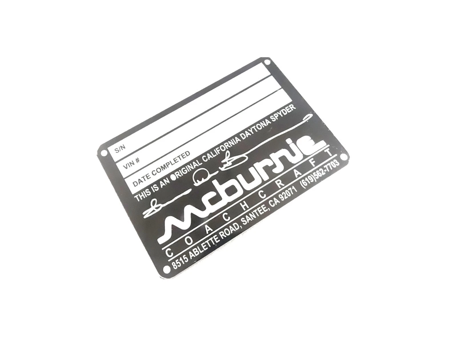 DATA PLATE FITS TO McBurnie 365 Ferrari GTS/4 Spyder Coachcraft #V495-8