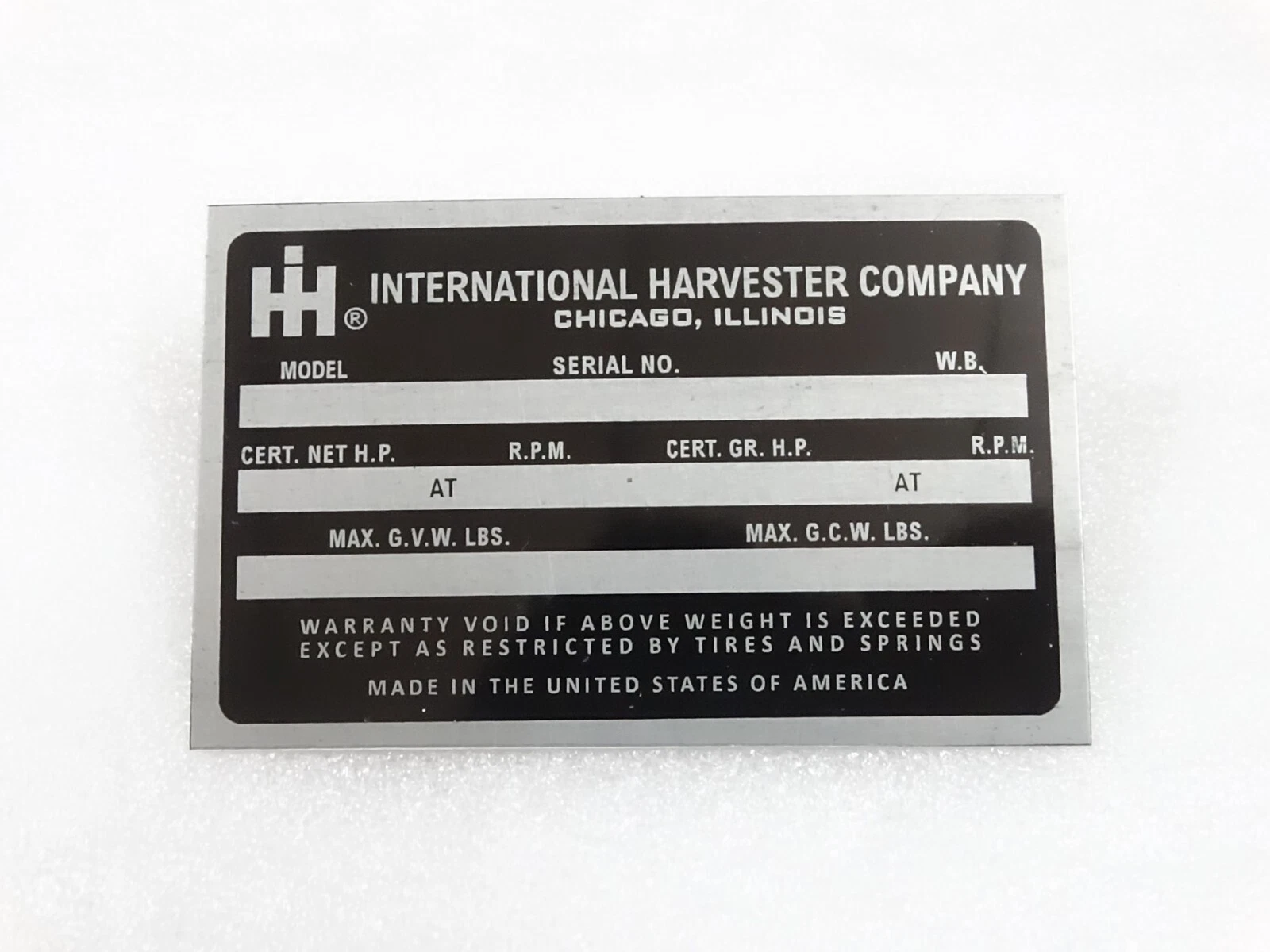 DATA PLATE FITS TO HARVESTER INTERNATIONAL COMPANY SCOUT TRUCK 1970'S #V233-7