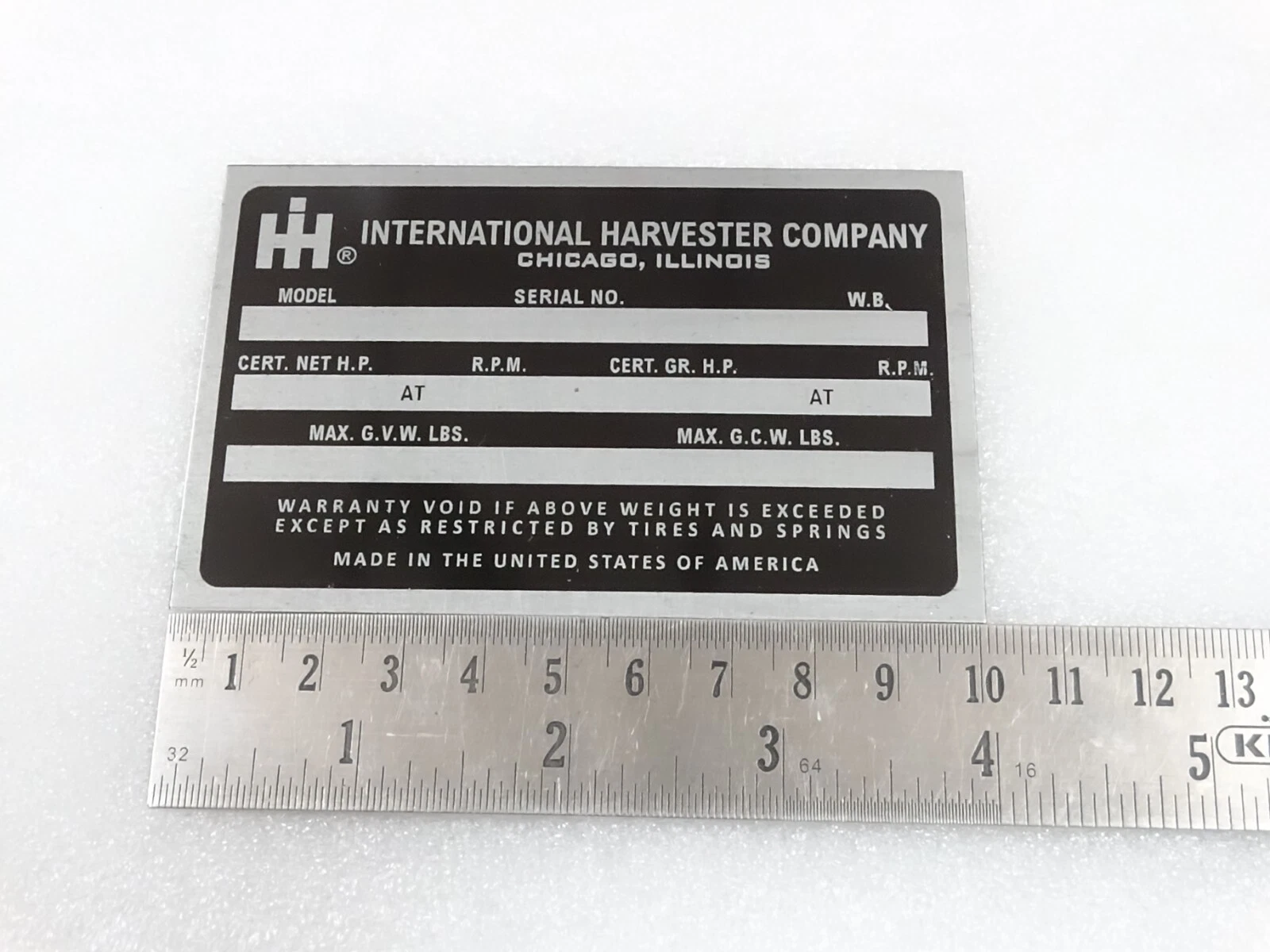 DATA PLATE FITS TO HARVESTER INTERNATIONAL COMPANY SCOUT TRUCK 1970'S #V233-7