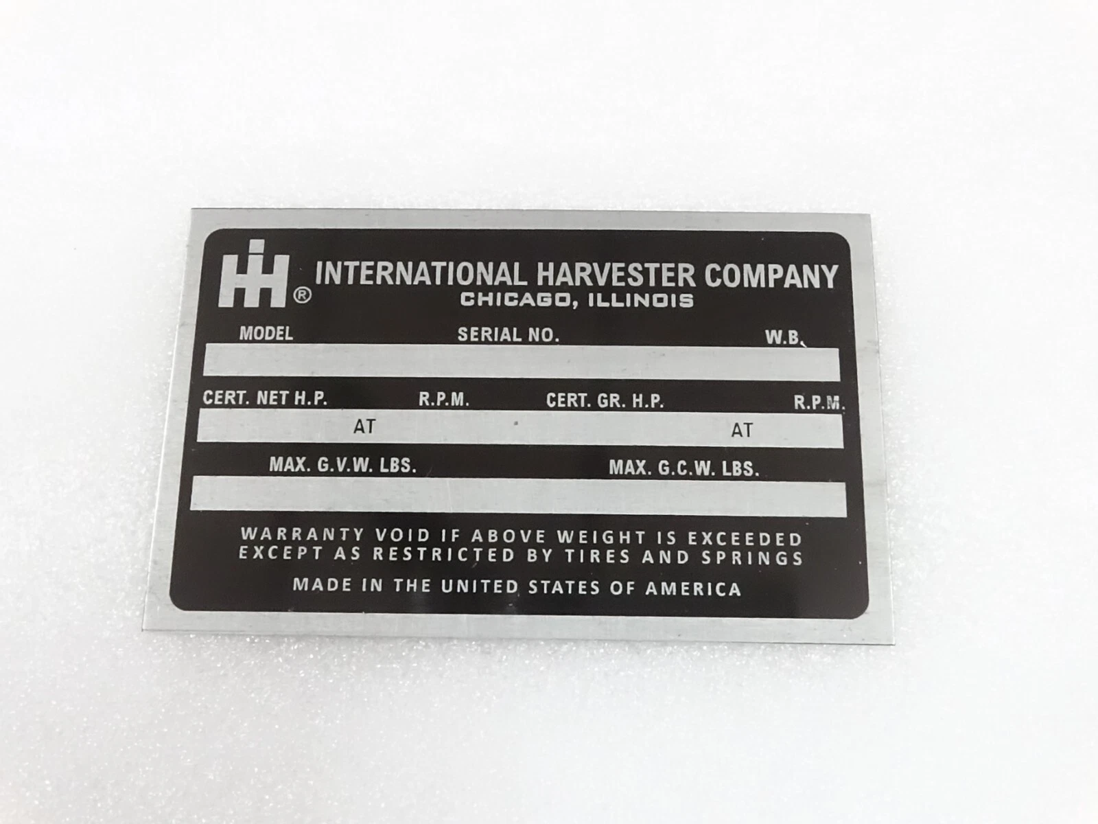 DATA PLATE FITS TO HARVESTER INTERNATIONAL COMPANY SCOUT TRUCK 1970'S #V233-7