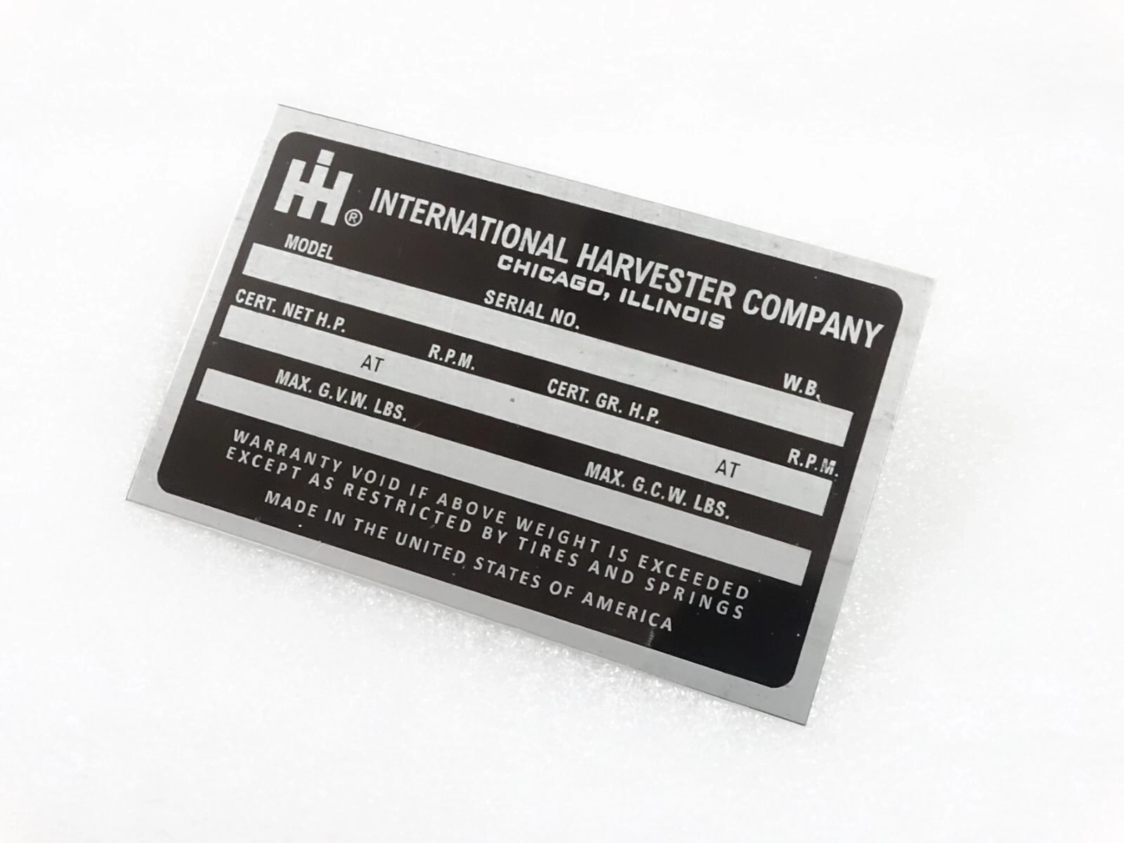 DATA PLATE FITS TO HARVESTER INTERNATIONAL COMPANY SCOUT TRUCK 1970'S #V233-7