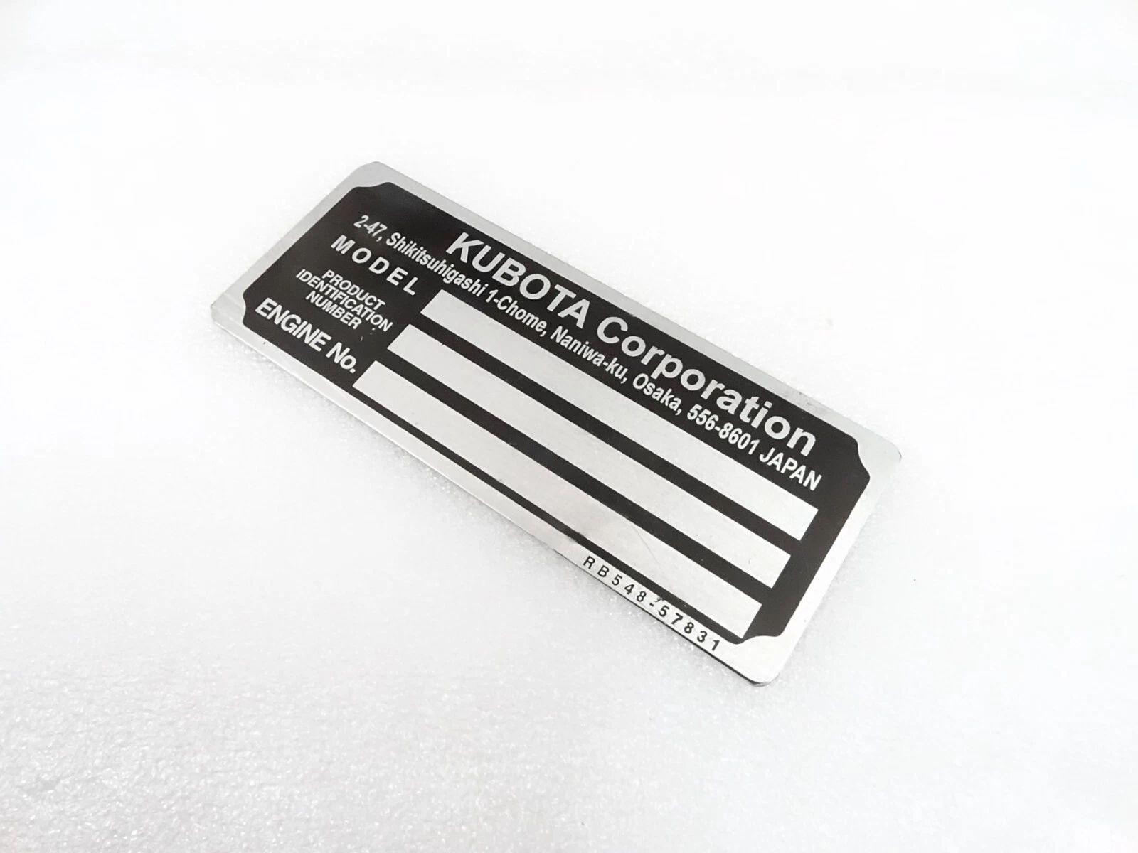 DATA PLATE FITS TO VINTAGE KUBOTA U17-3 EXCAVATOR #V330-8