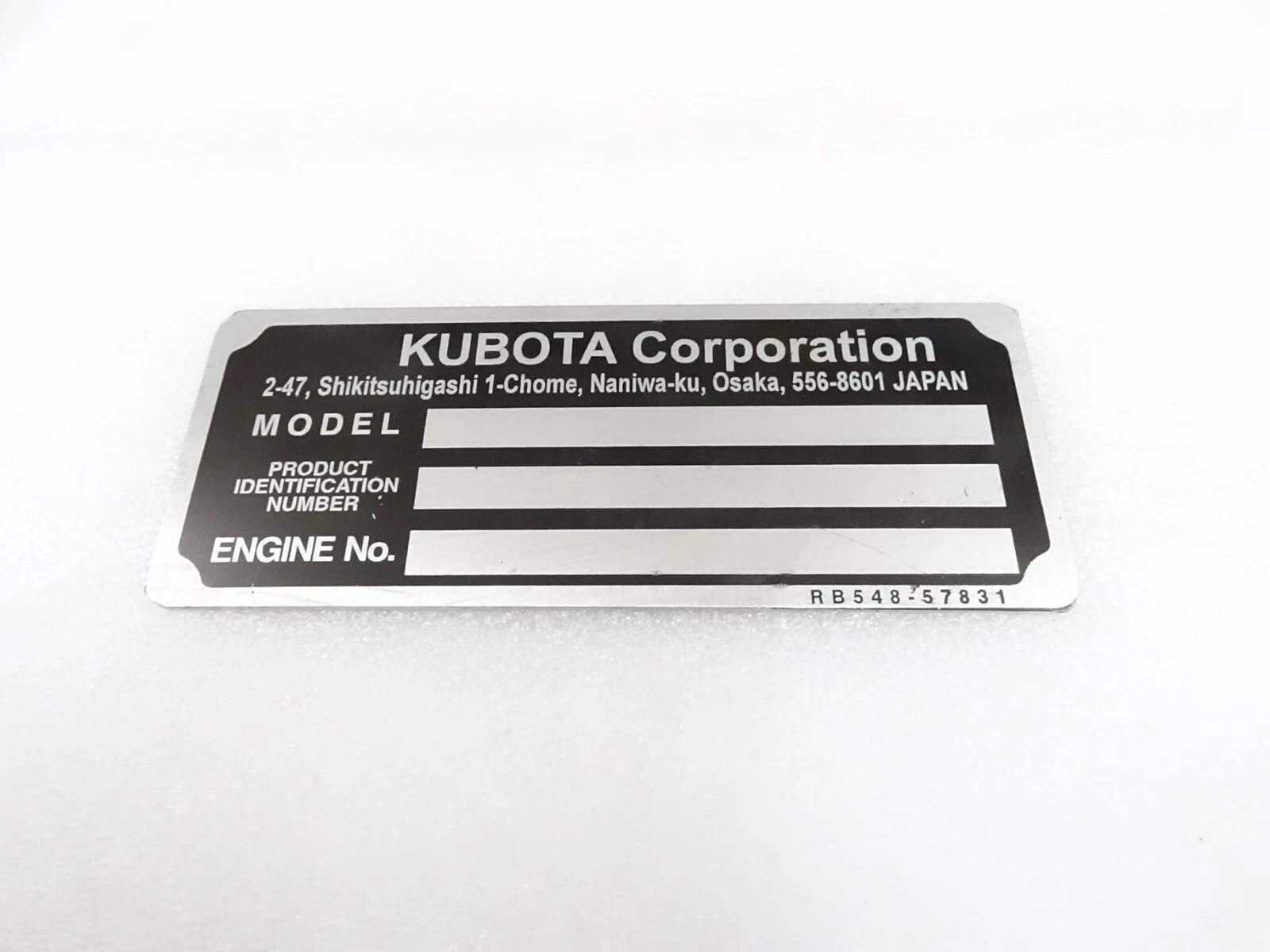 DATA PLATE FITS TO VINTAGE KUBOTA U17-3 EXCAVATOR #V330-8