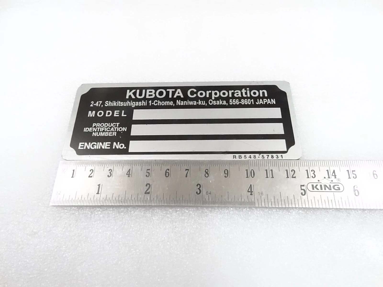 DATA PLATE FITS TO VINTAGE KUBOTA U17-3 EXCAVATOR #V330-8