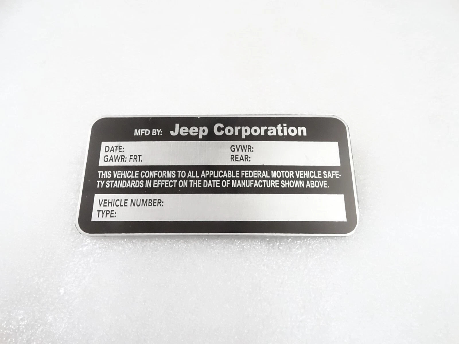 DATA PLATE FOR EARLY VINTAGE JEEP AMC 1970-75 #V395-8