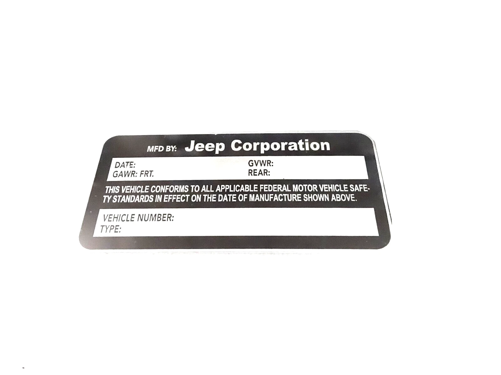 DATA PLATE FOR EARLY VINTAGE JEEP AMC 1970-75 #V395-8