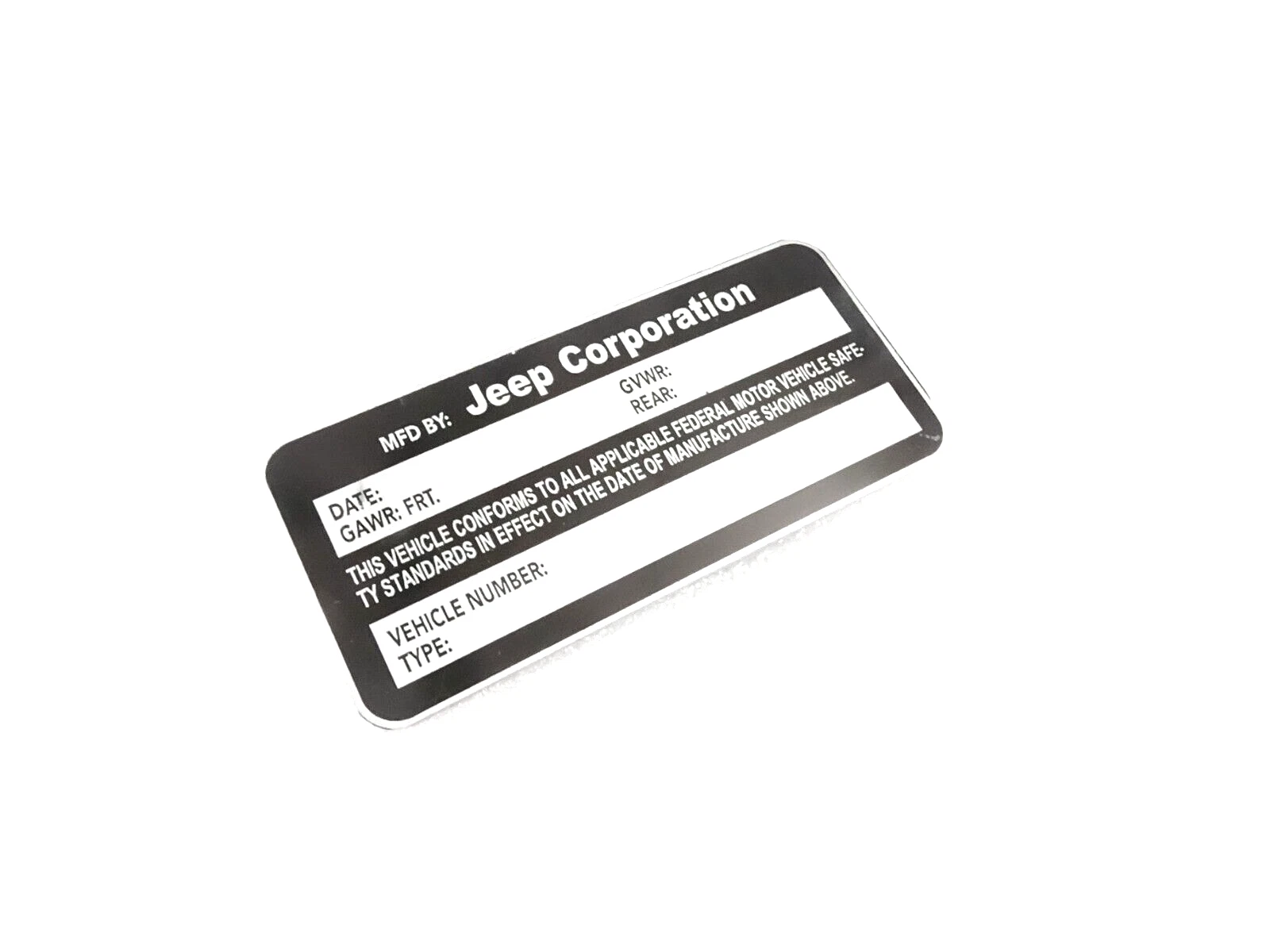 DATA PLATE FOR EARLY VINTAGE JEEP AMC 1970-75 #V395-8