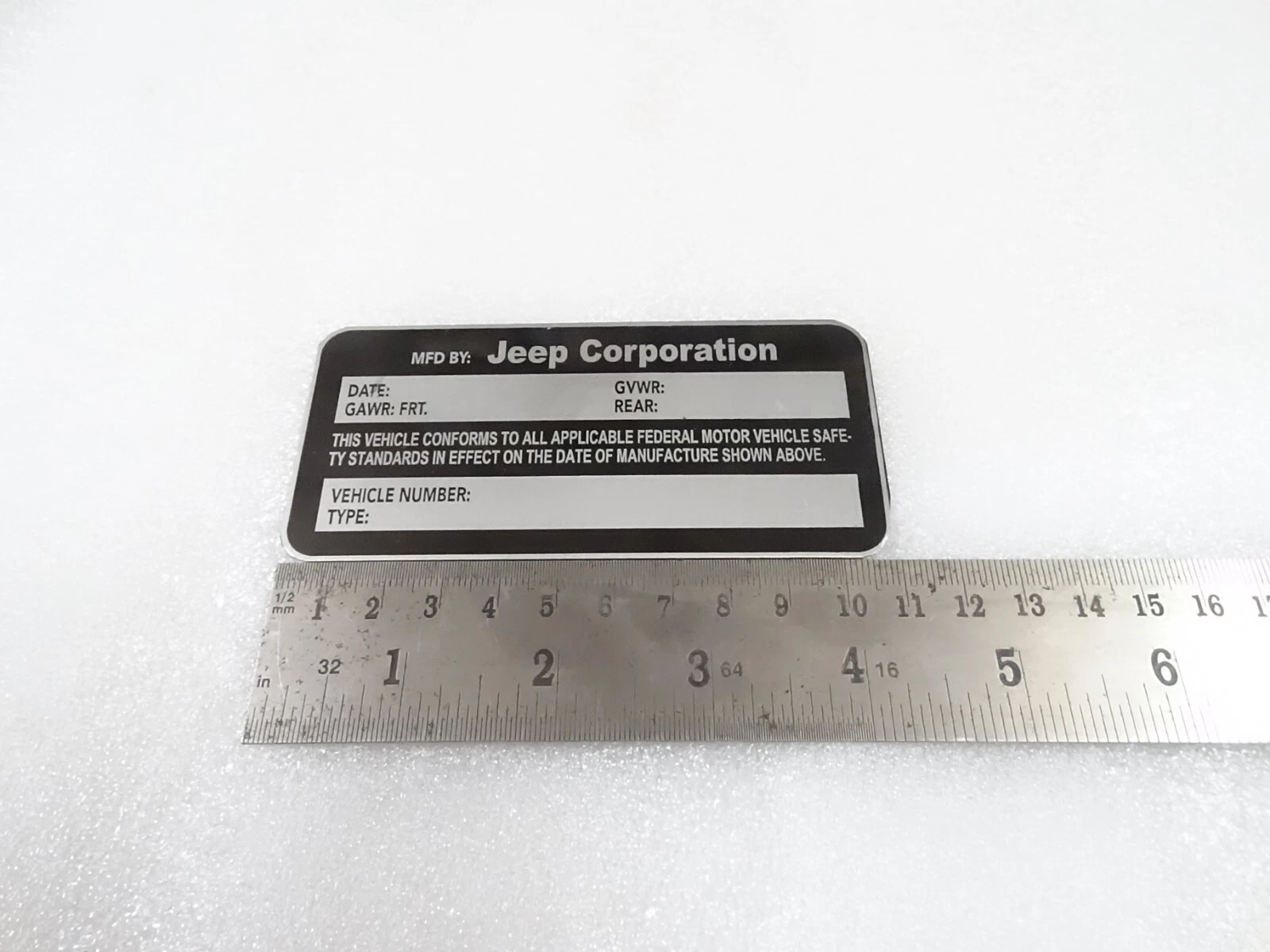 DATA PLATE FOR EARLY VINTAGE JEEP AMC 1970-75 #V395-8