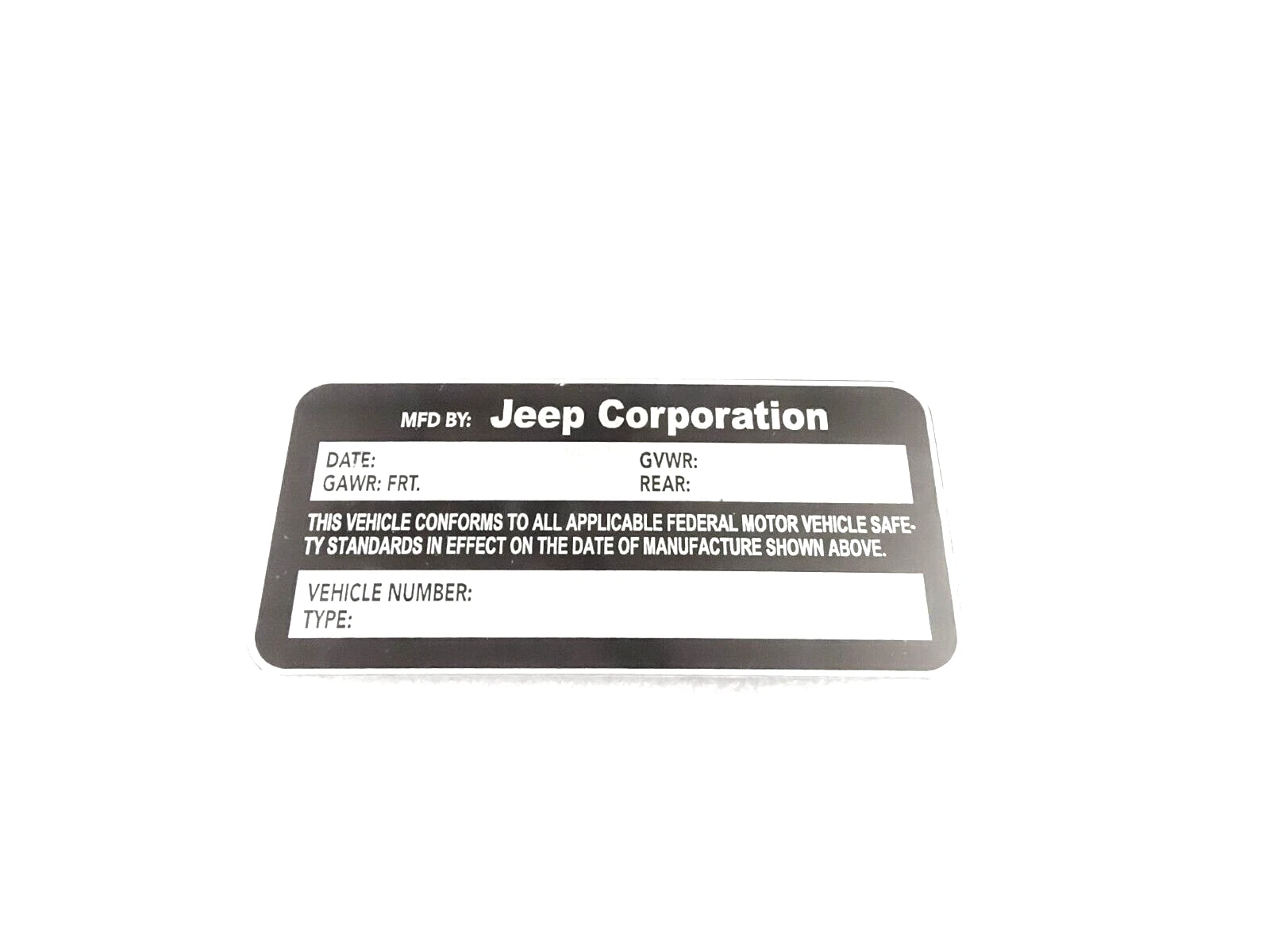 DATA PLATE FOR EARLY VINTAGE JEEP AMC 1970-75 #V395-8