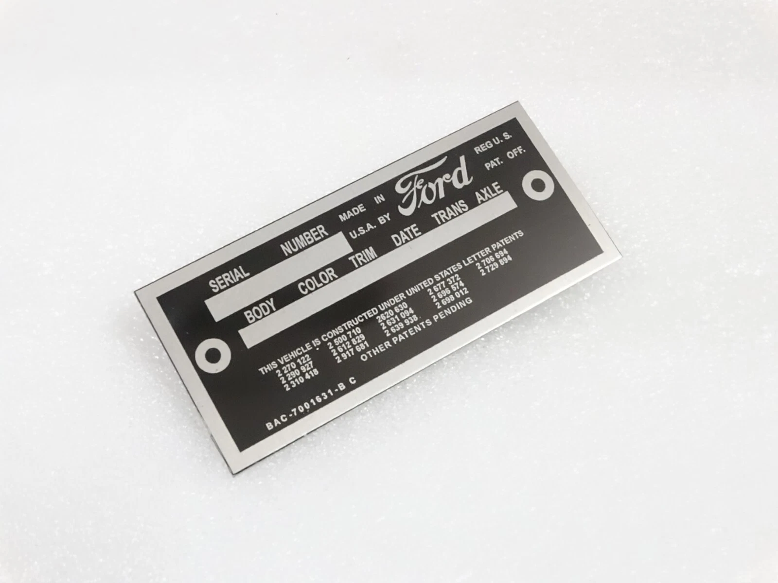 DATA PLATE FITS TO VINTAGE FORD FAIRLANE 1958 #V209-7