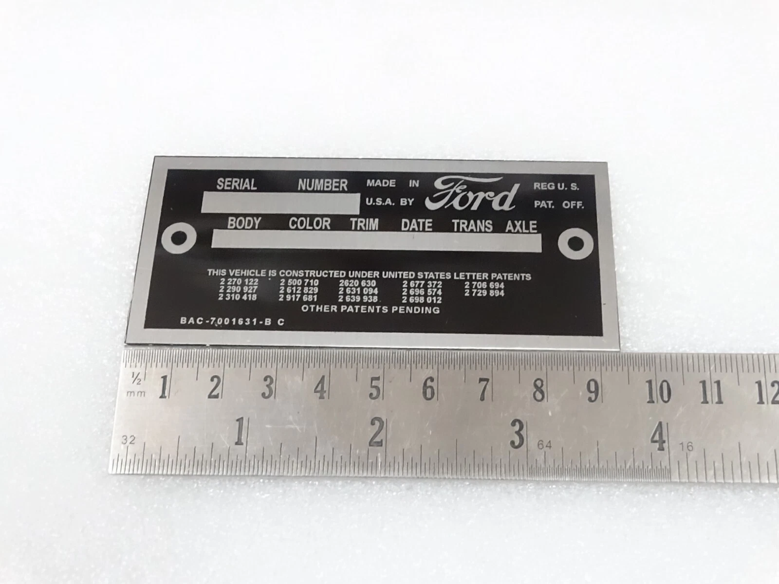 DATA PLATE FITS TO VINTAGE FORD FAIRLANE 1958 #V209-7