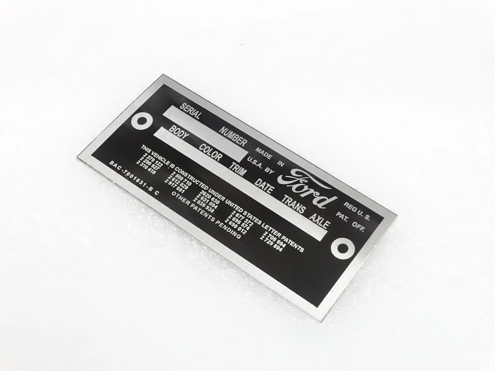 DATA PLATE FITS TO VINTAGE FORD FAIRLANE 1958 #V209-7